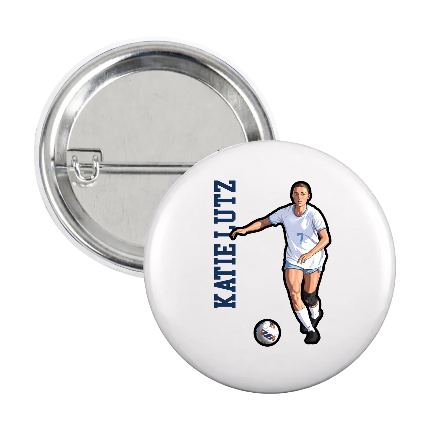 Game Day Button — Name Vertical in White