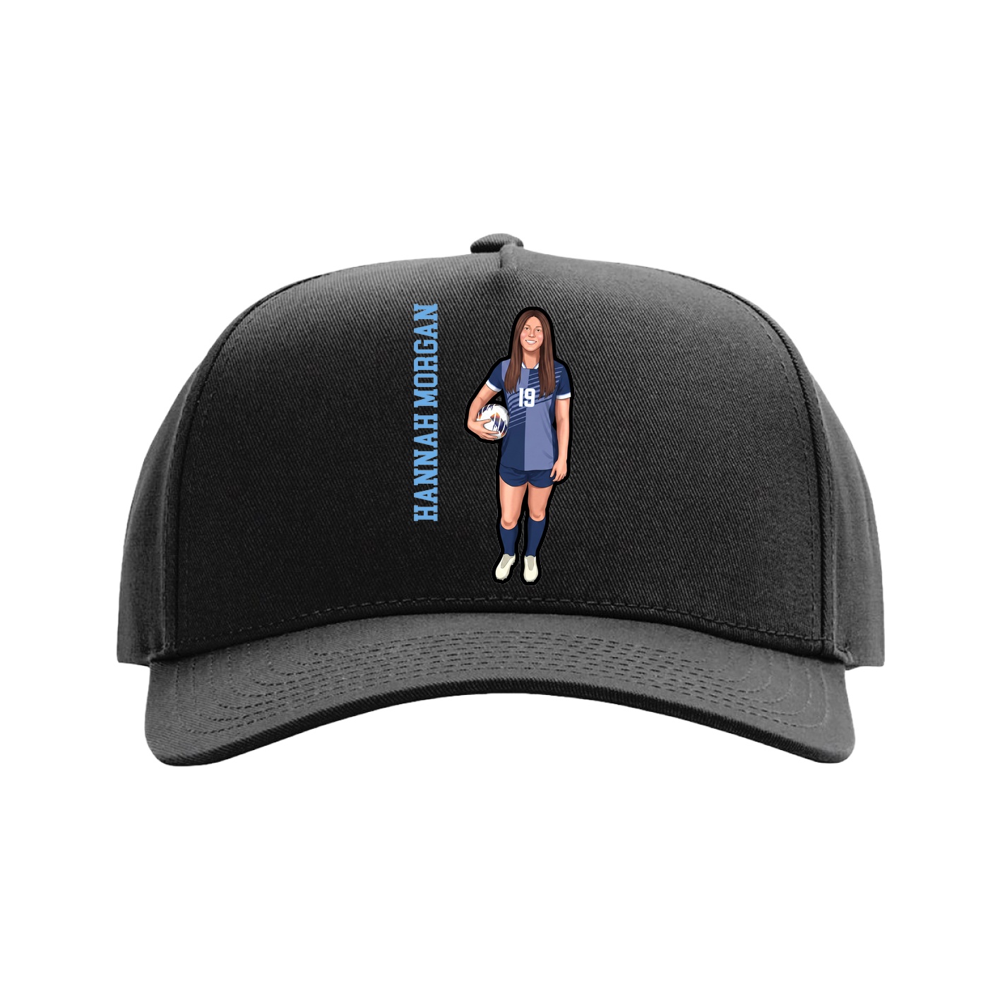 Full Fabric Five-Panel Champ Cap — Name Vertical in Black