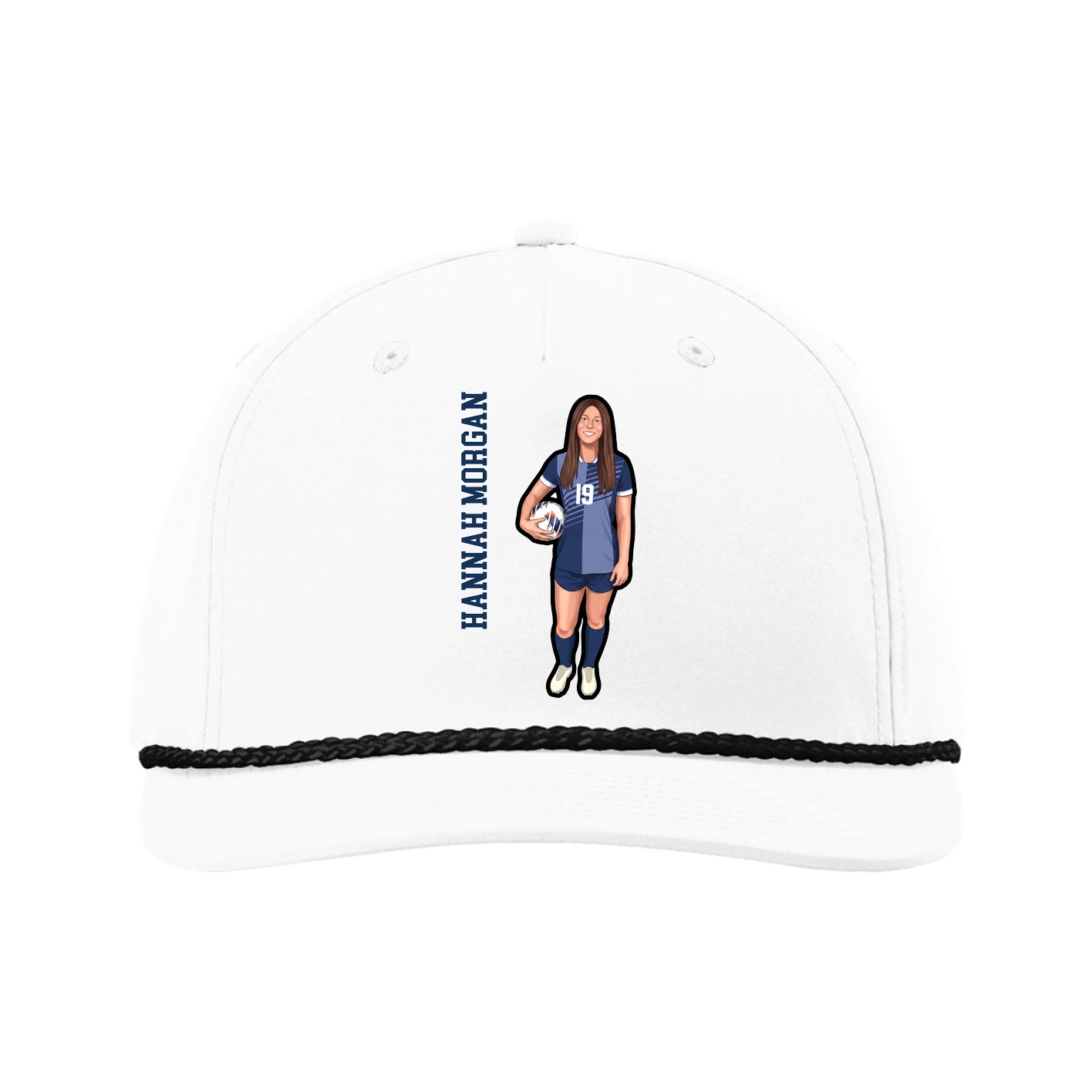 Five-Panel Classic Rope Cap — Name Vertical in White