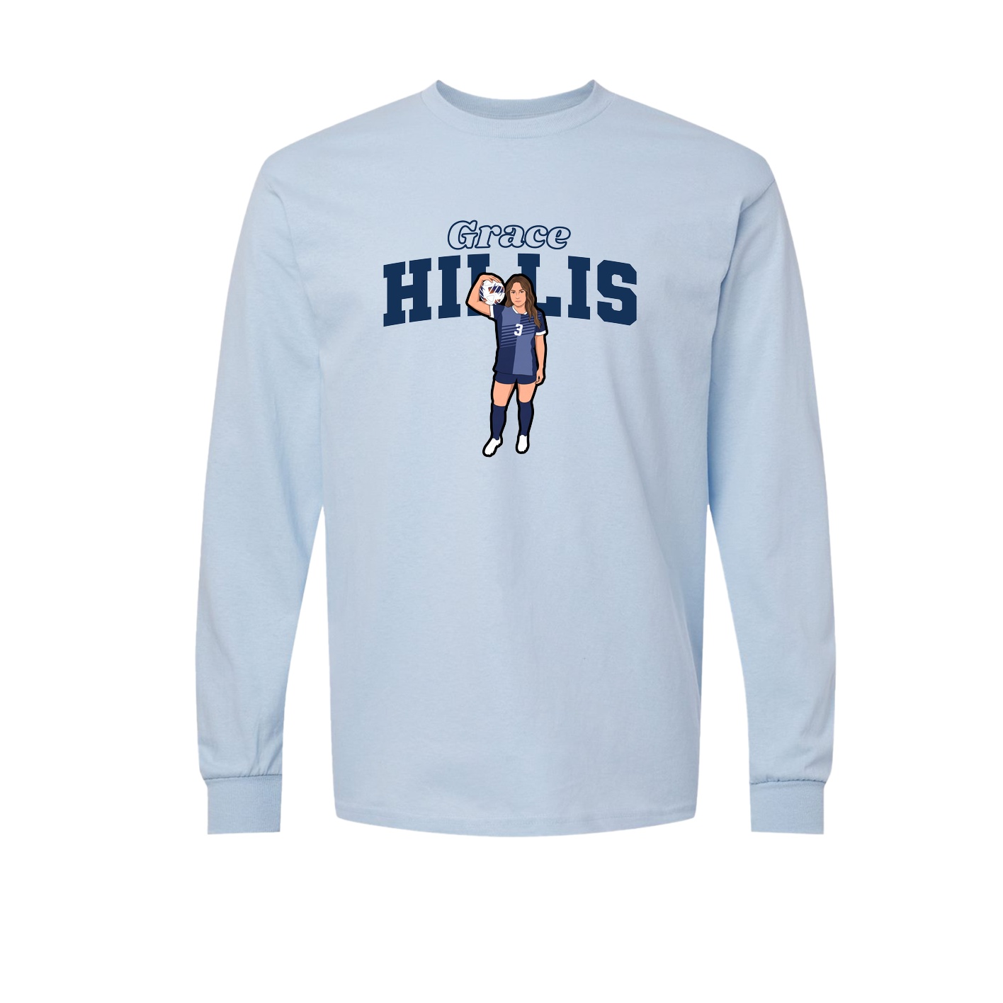 Long Sleeve Tee — Name Arch in Light Blue