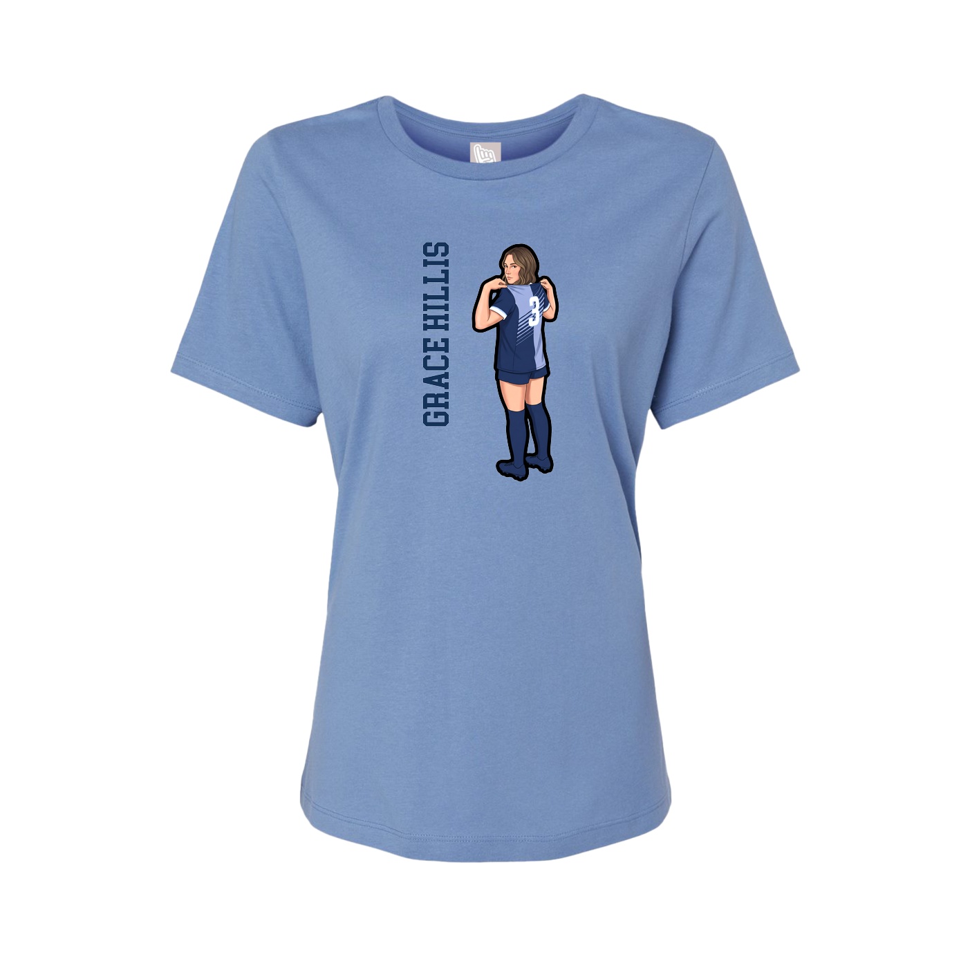 Fitted Women's Tee — Name Vertical in Powder Blue