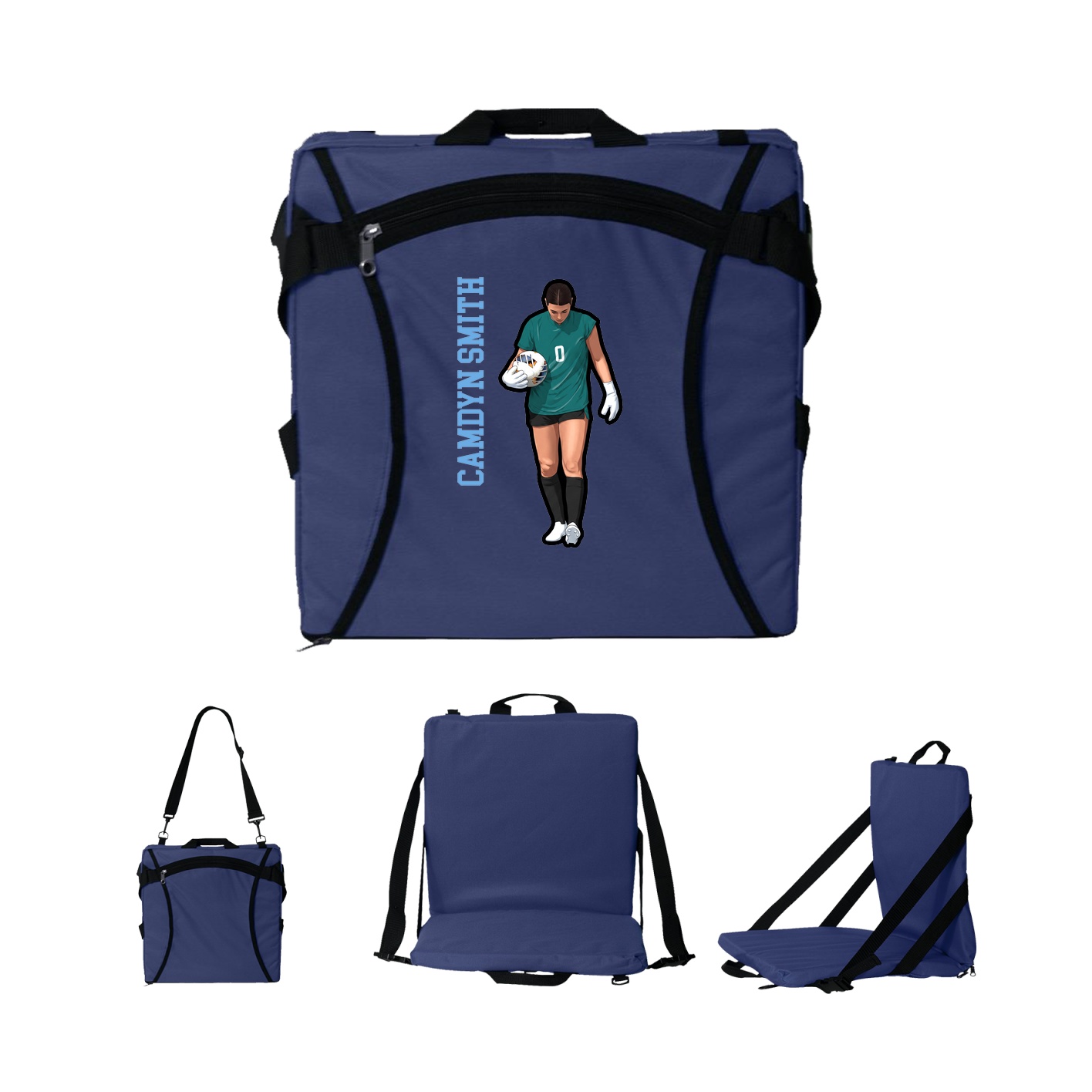 Folding Stadium Seat — Name Vertical in Navy