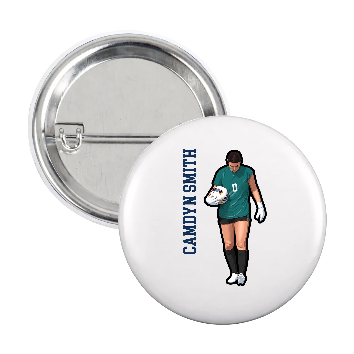 Game Day Button — Name Vertical in White