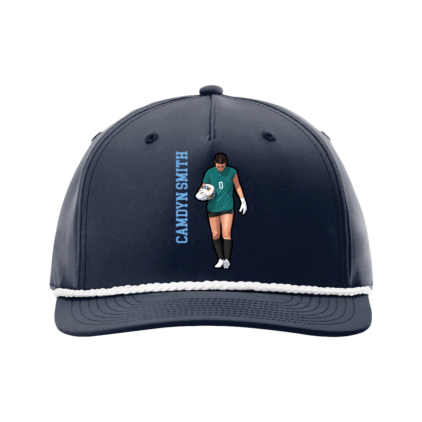 Five-Panel Classic Rope Cap — Name Vertical in Navy