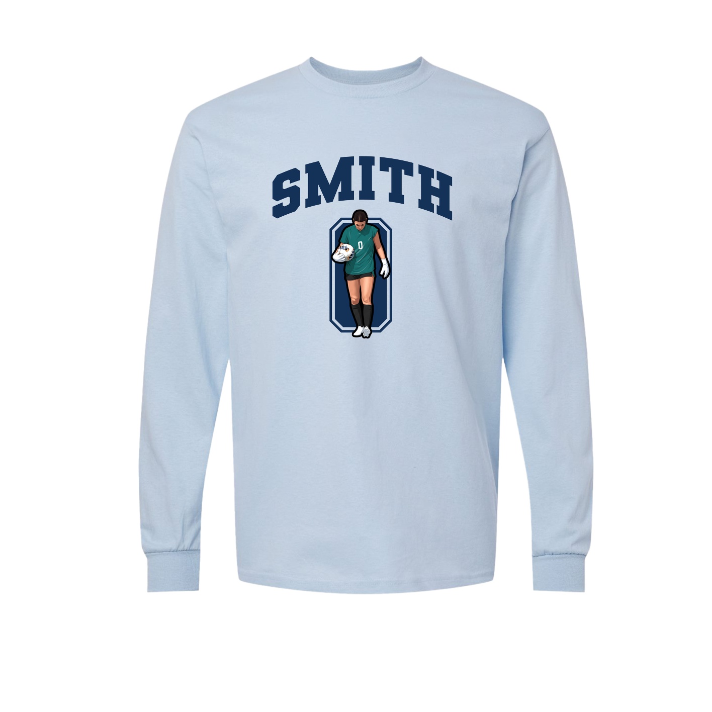 Long Sleeve Tee — Number in Light Blue
