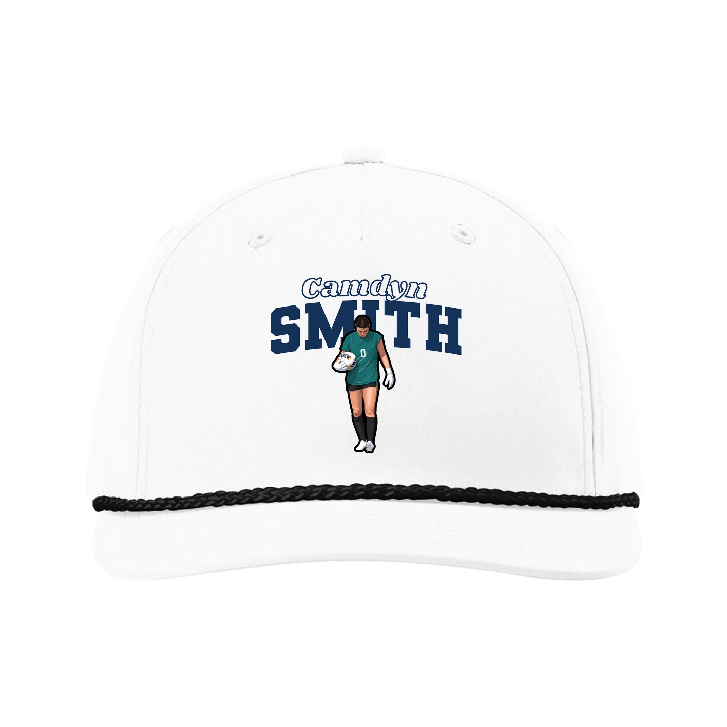 Five-Panel Classic Rope Cap — Name Arch in White
