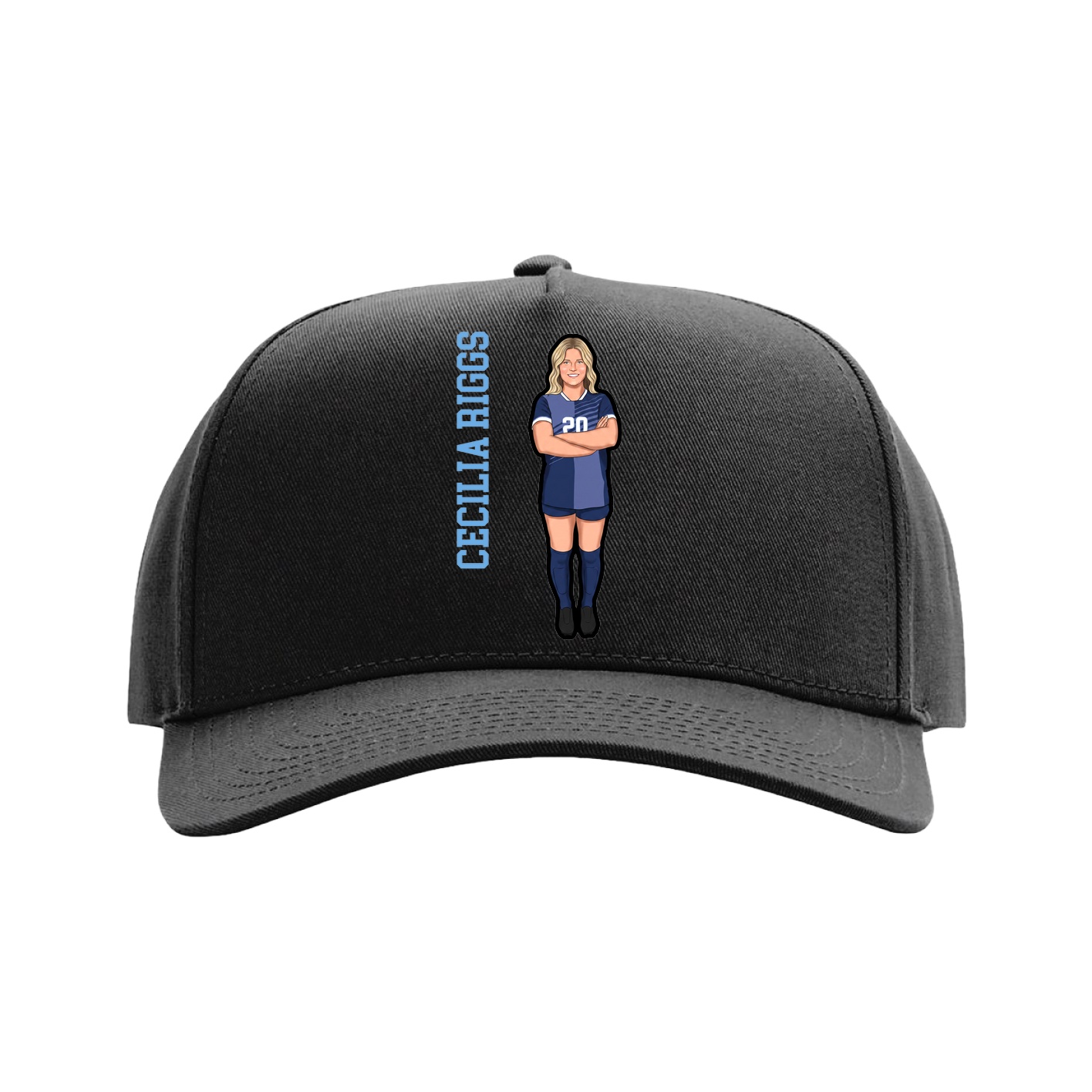 Full Fabric Five-Panel Champ Cap — Name Vertical in Black