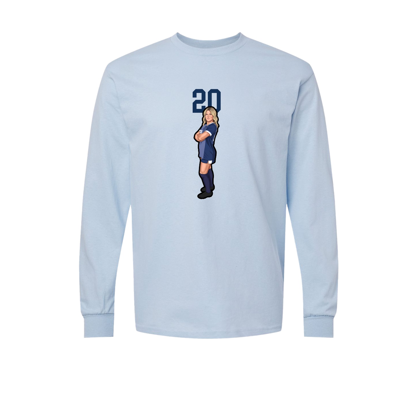 Long Sleeve Tee — Number Top in Light Blue
