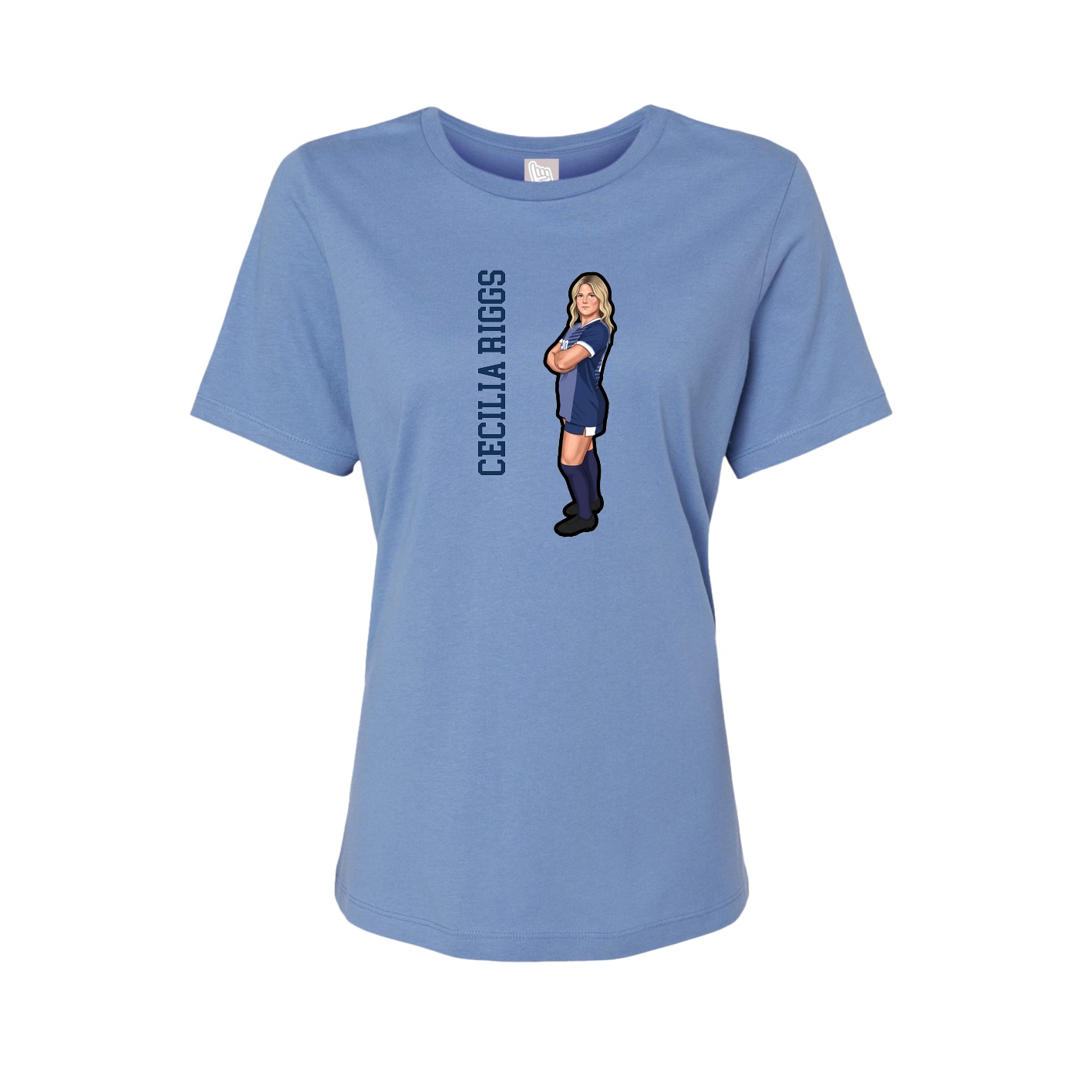 Fitted Women's Tee — Name Vertical in Powder Blue