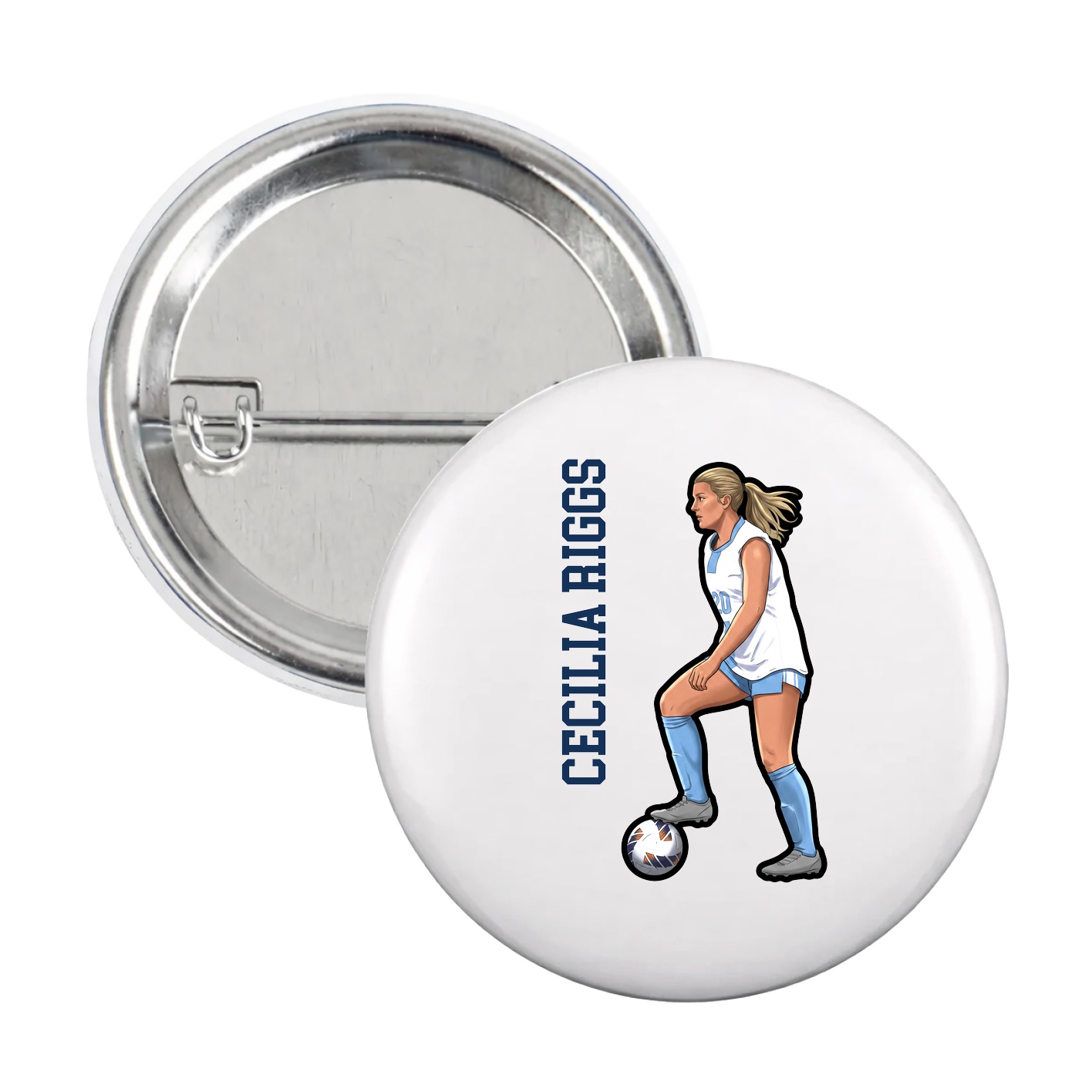 Game Day Button — Name Vertical in White