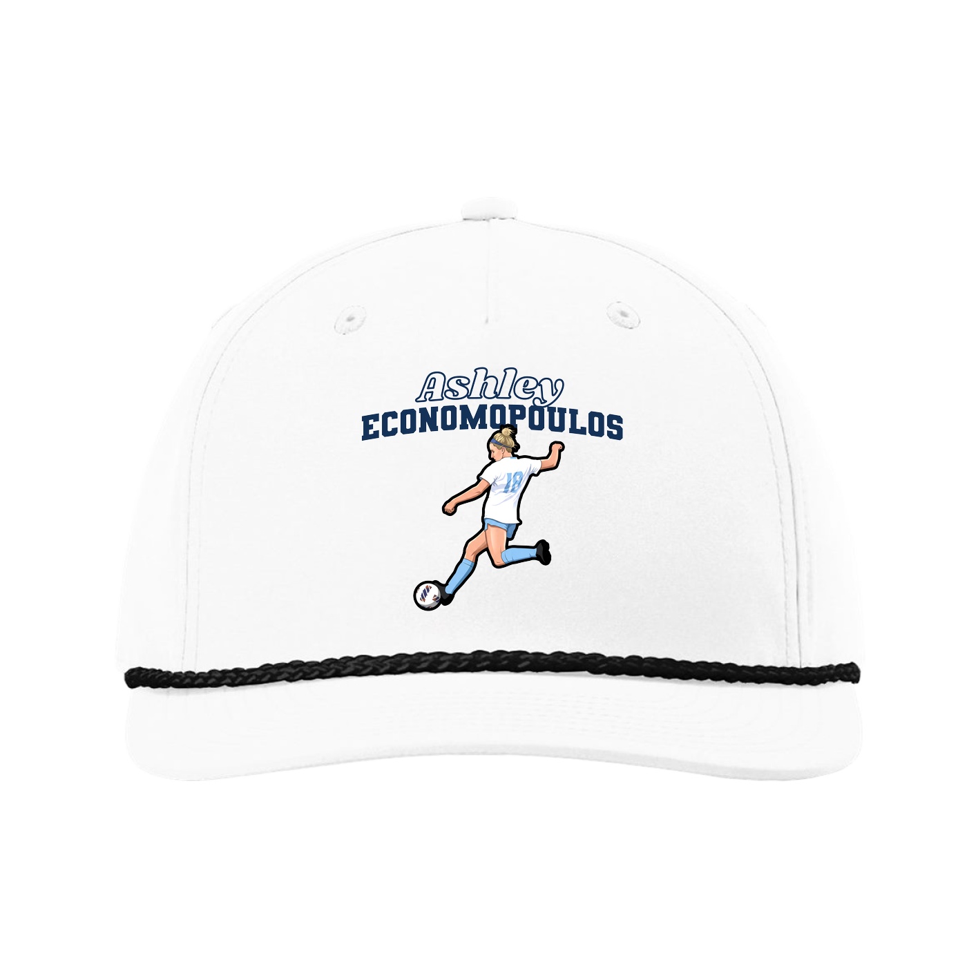 Five-Panel Classic Rope Cap — Name Arch in White