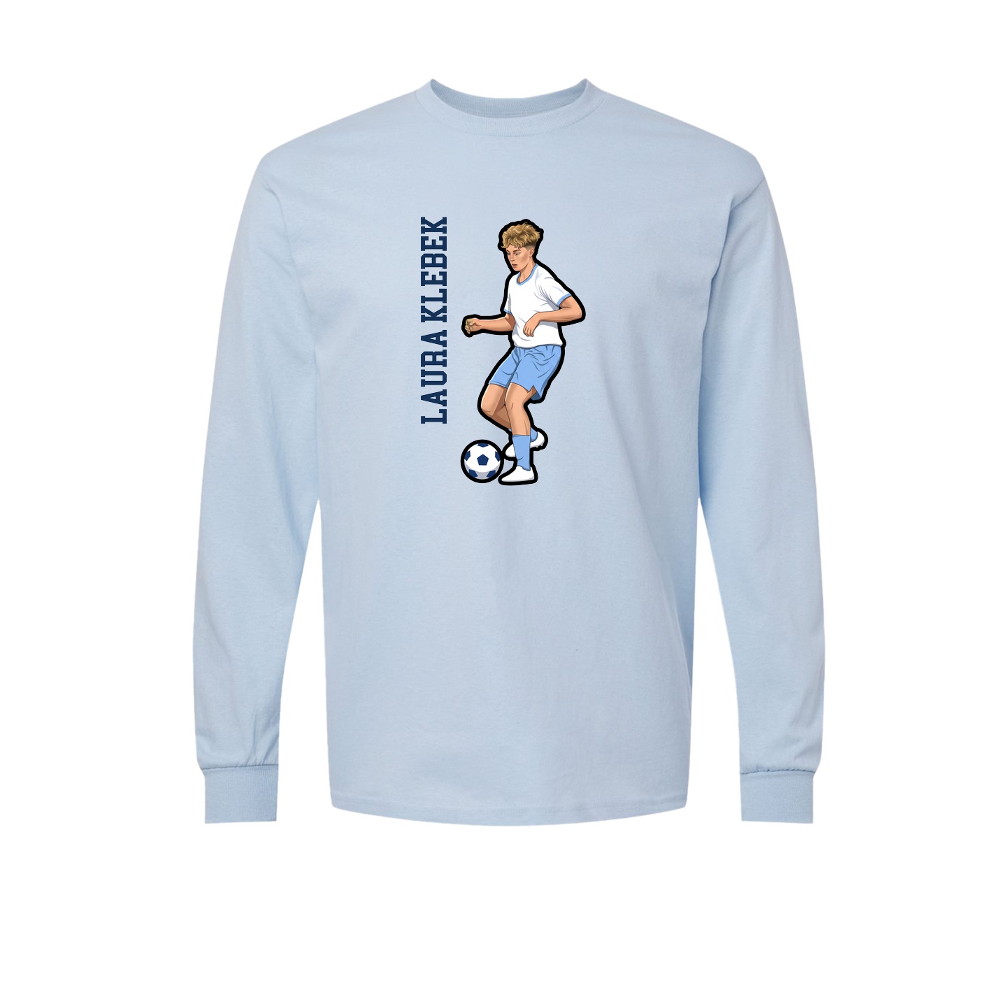 Long Sleeve Tee — Name Vertical in Light Blue