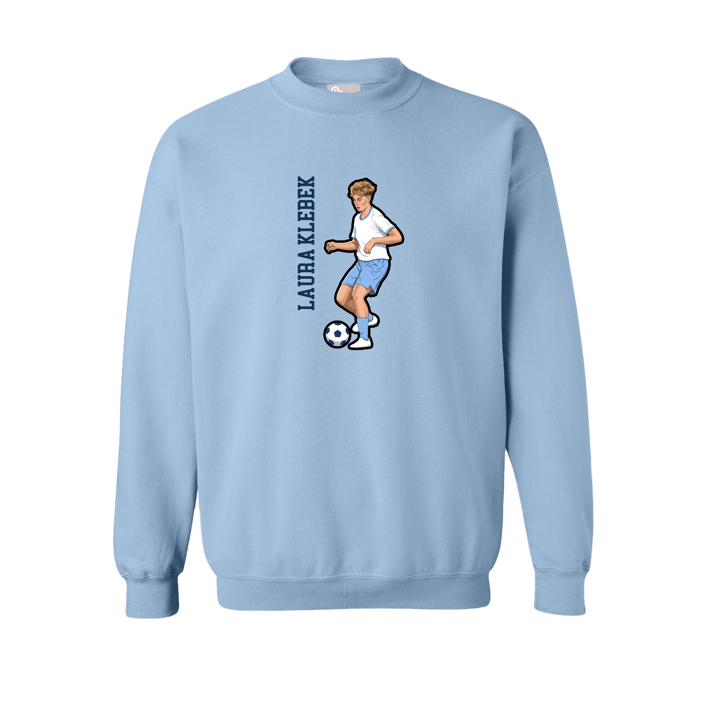 Fleece Crew — Name Vertical in Light Blue