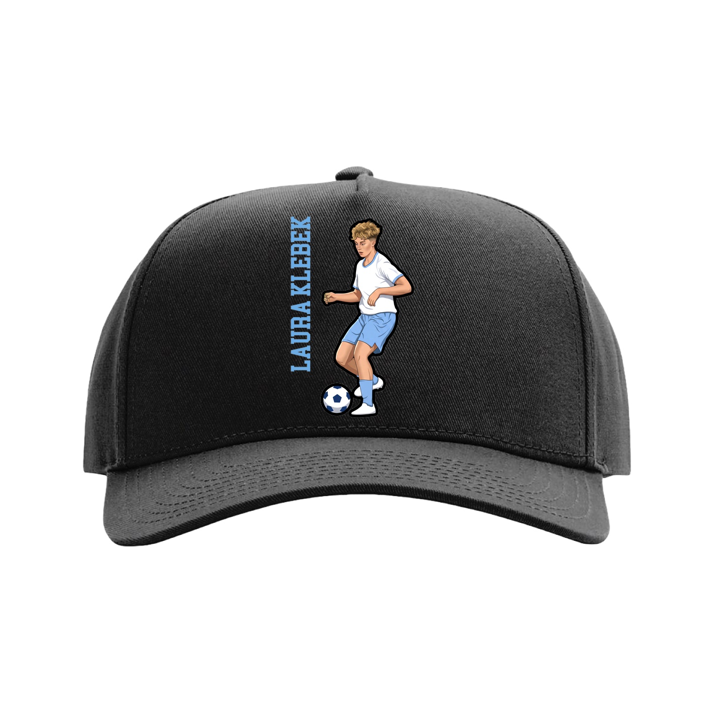 Full Fabric Five-Panel Champ Cap — Name Vertical in Black