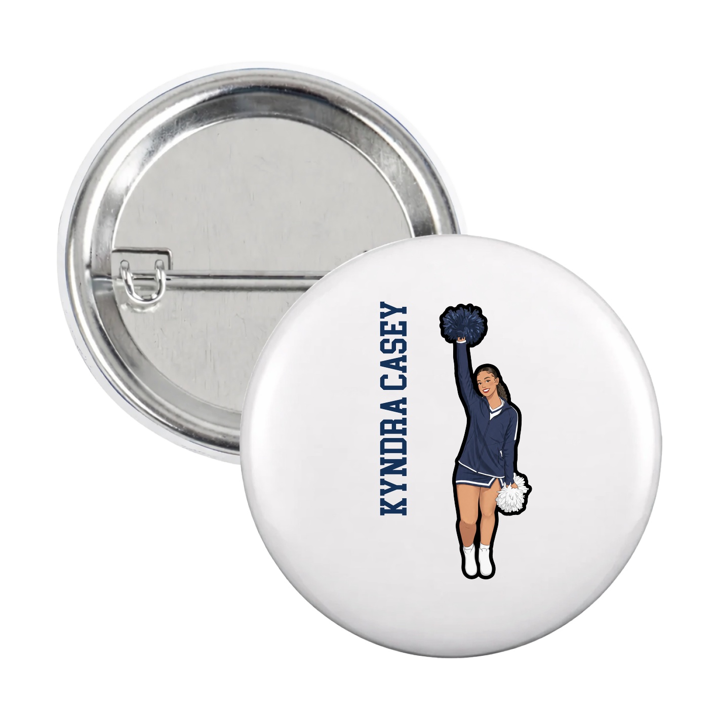 Game Day Button — Name Vertical in White