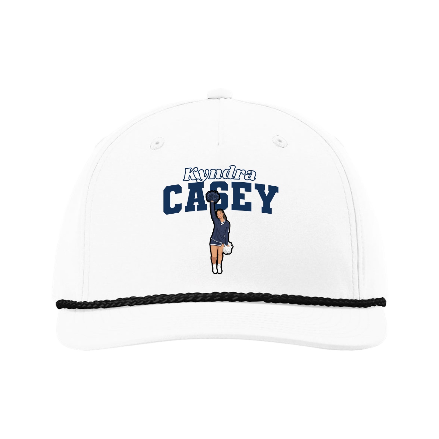 Five-Panel Classic Rope Cap — Name Arch in White