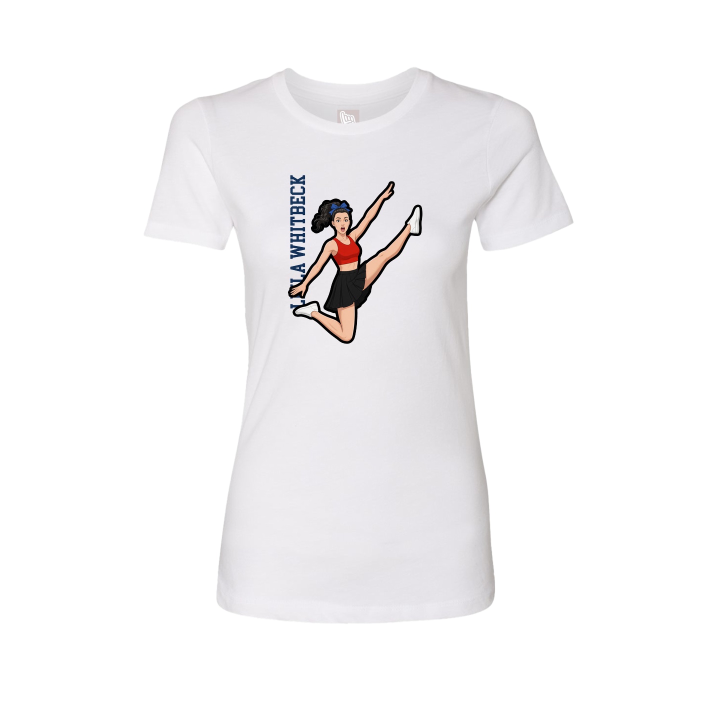 Fitted Women's Tee — Name Vertical in White
