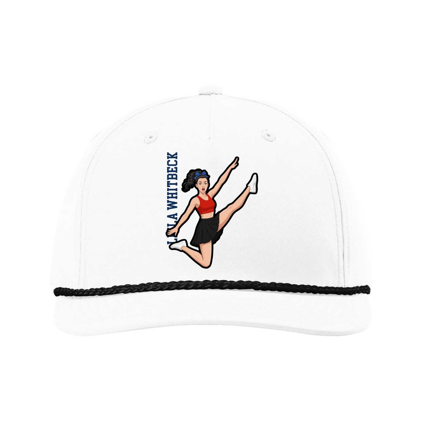 Five-Panel Classic Rope Cap — Name Vertical in White