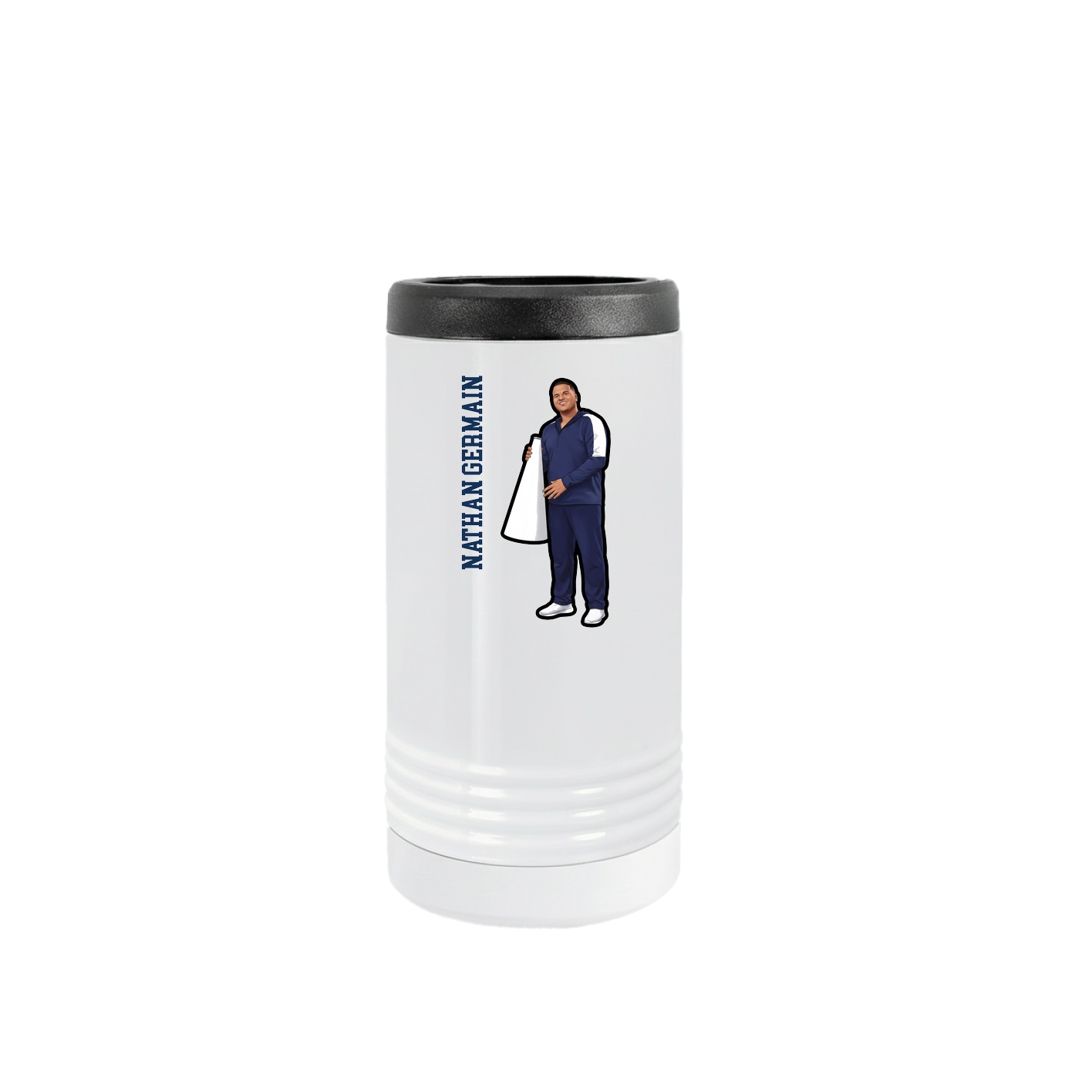 Slim Beverage Holder — Name Vertical in White