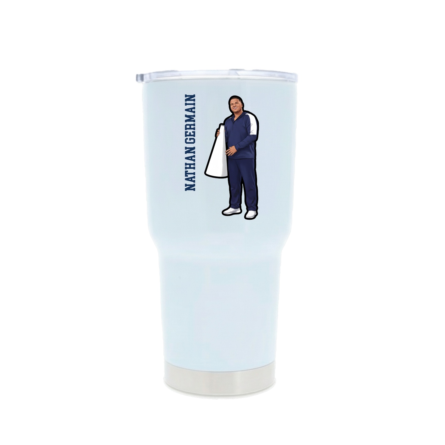 30oz Stainless Steel Tumbler — Name Vertical in White
