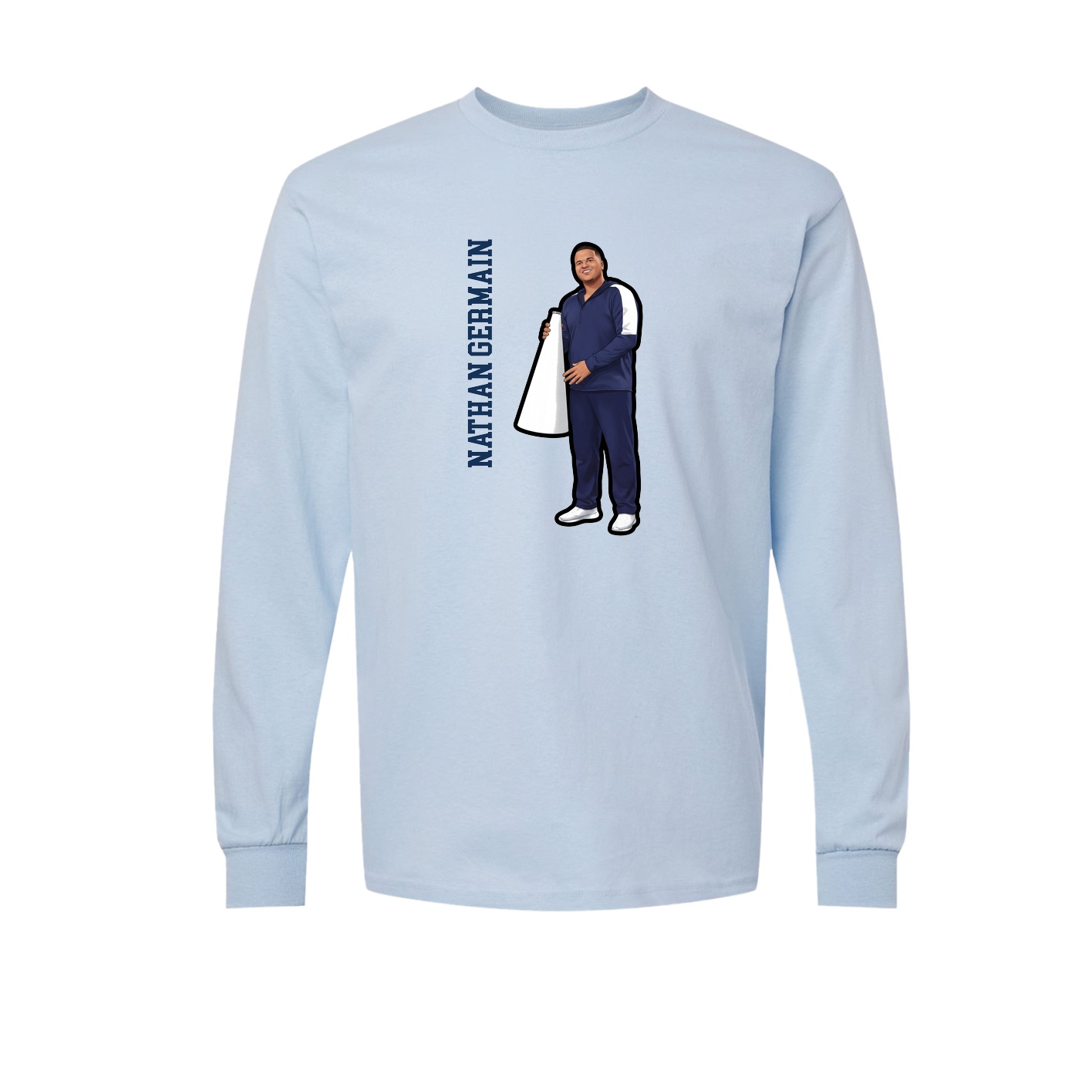 Long Sleeve Tee — Name Vertical in Light Blue