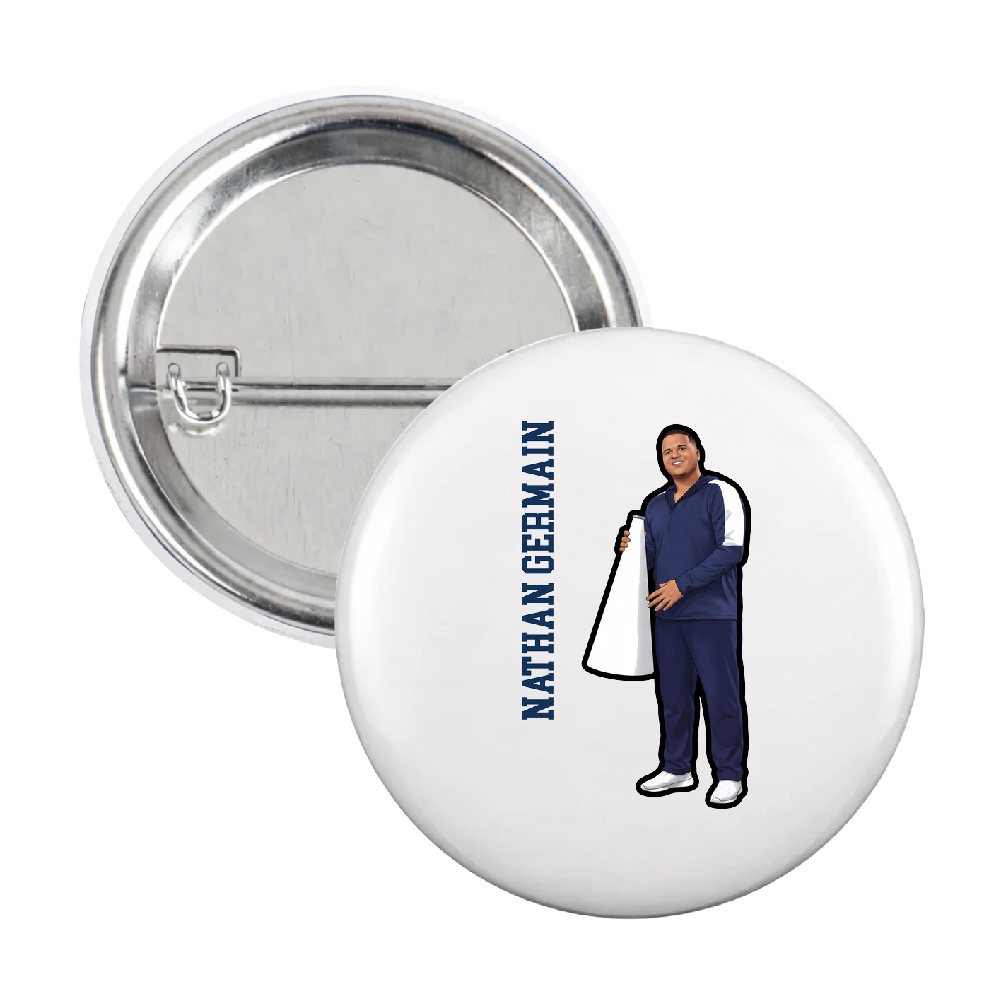 Game Day Button — Name Vertical in White