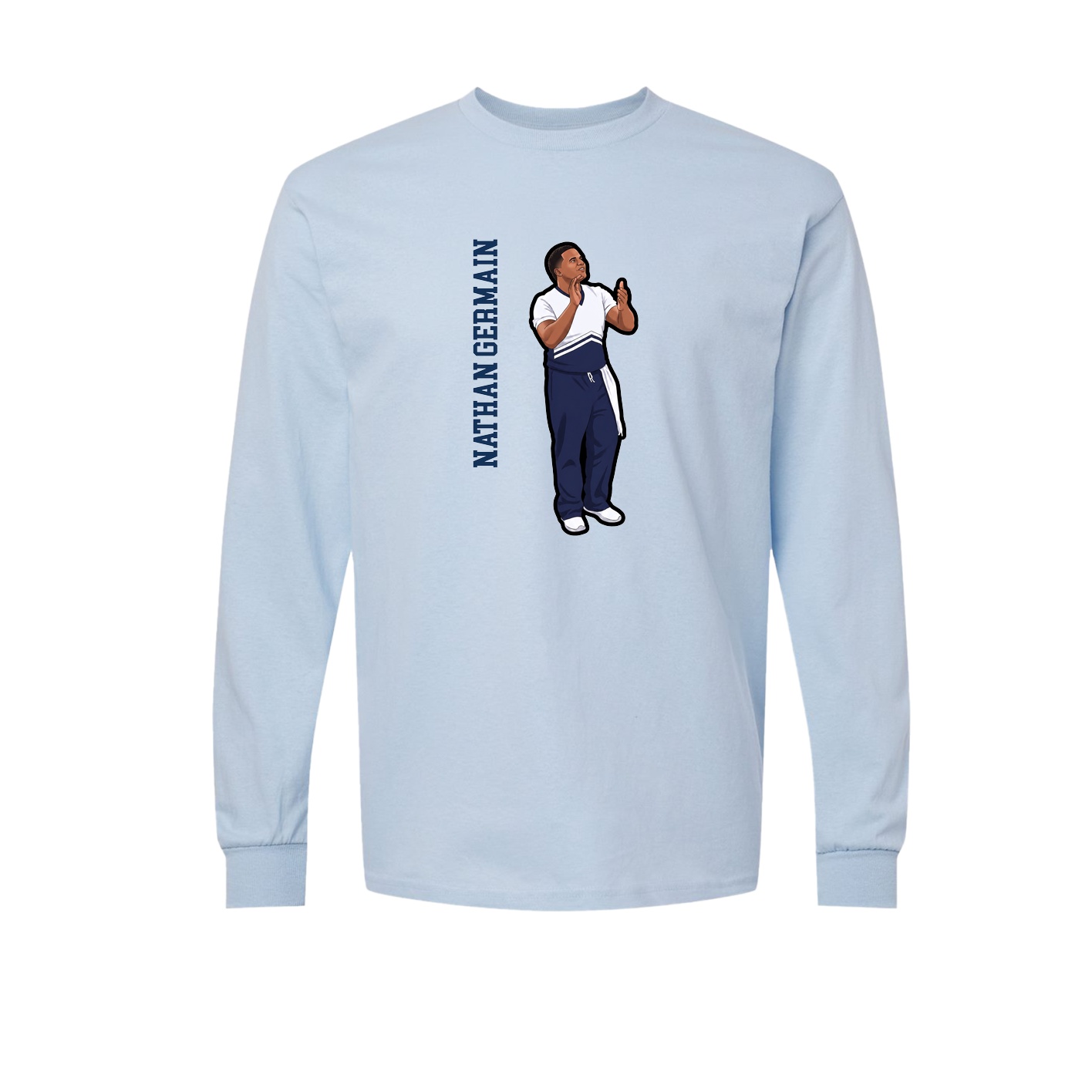 Long Sleeve Tee — Name Vertical in Light Blue