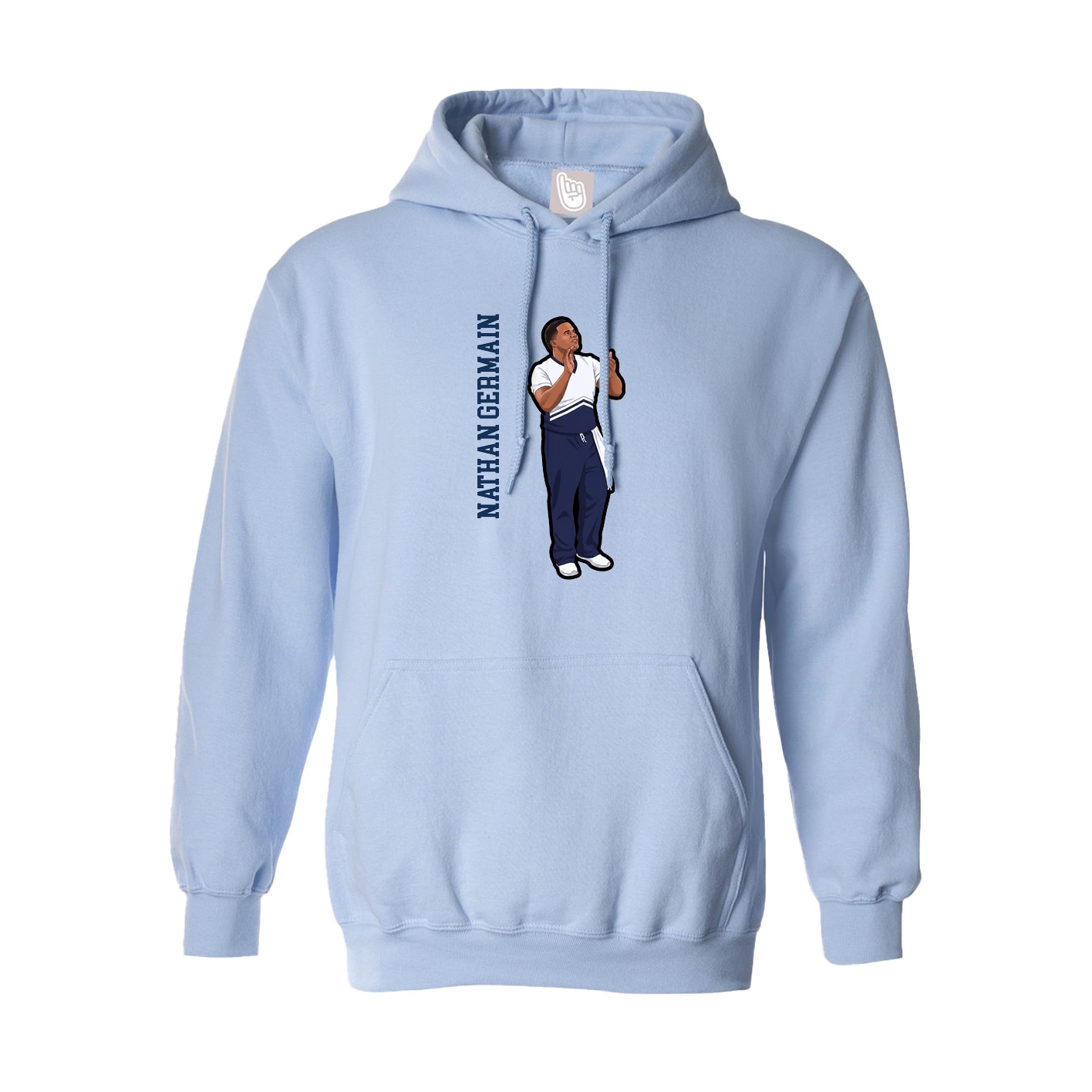 Hoodie — Name Vertical in Light Blue