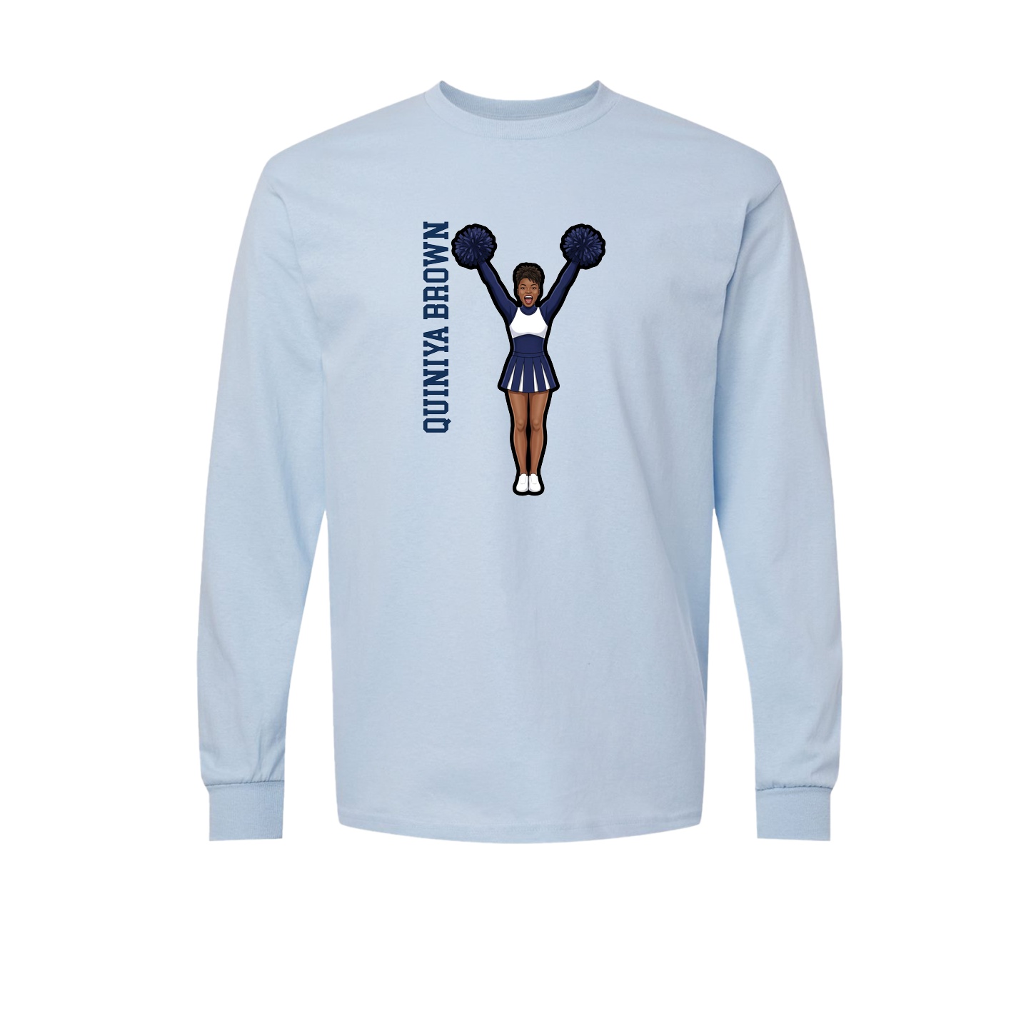 Long Sleeve Tee — Name Vertical in Light Blue