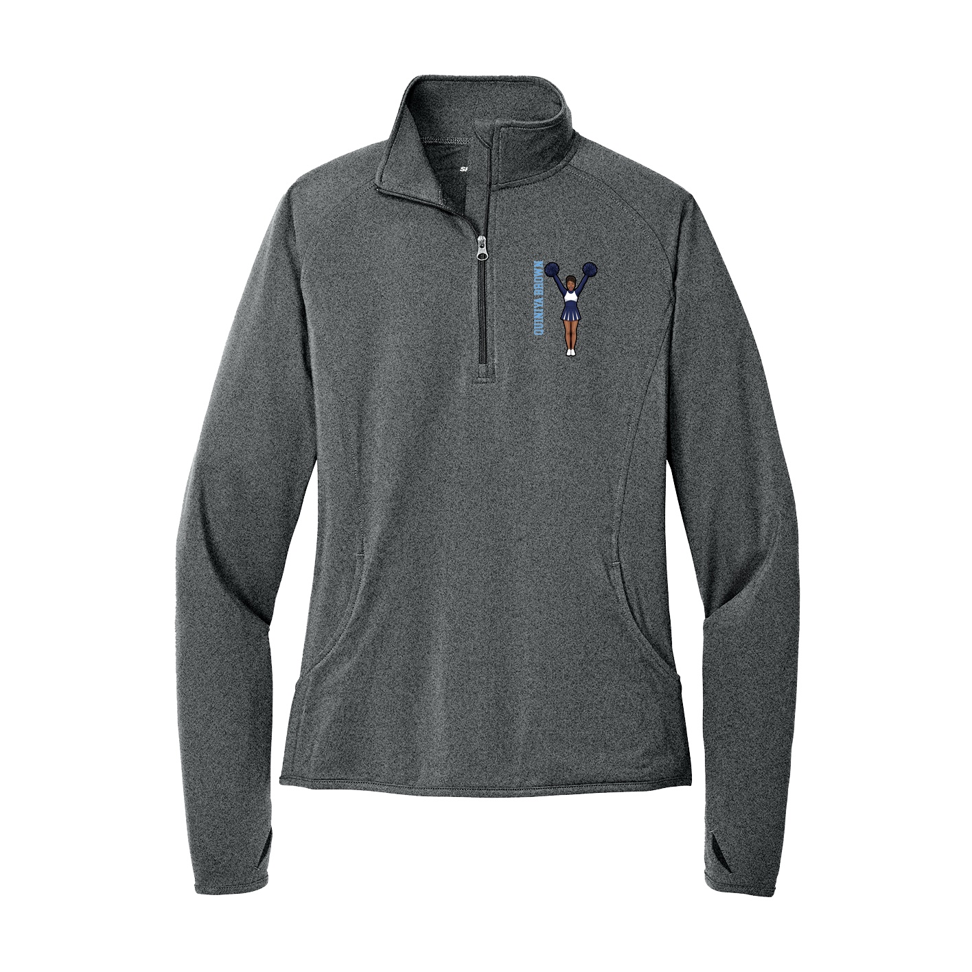 Women's Q-Zip Pullover — Name Vertical in Grey