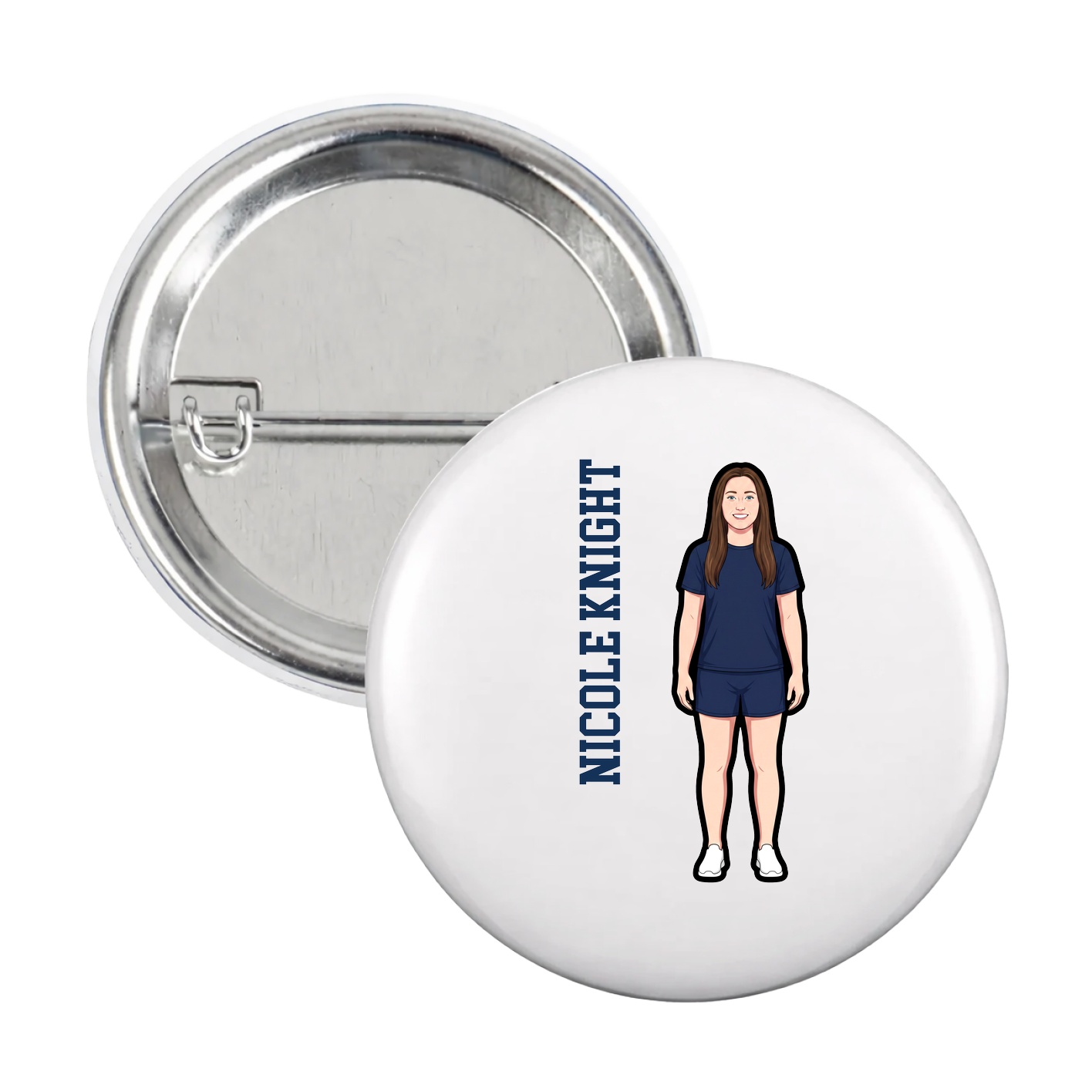 Game Day Button — Name Vertical in White