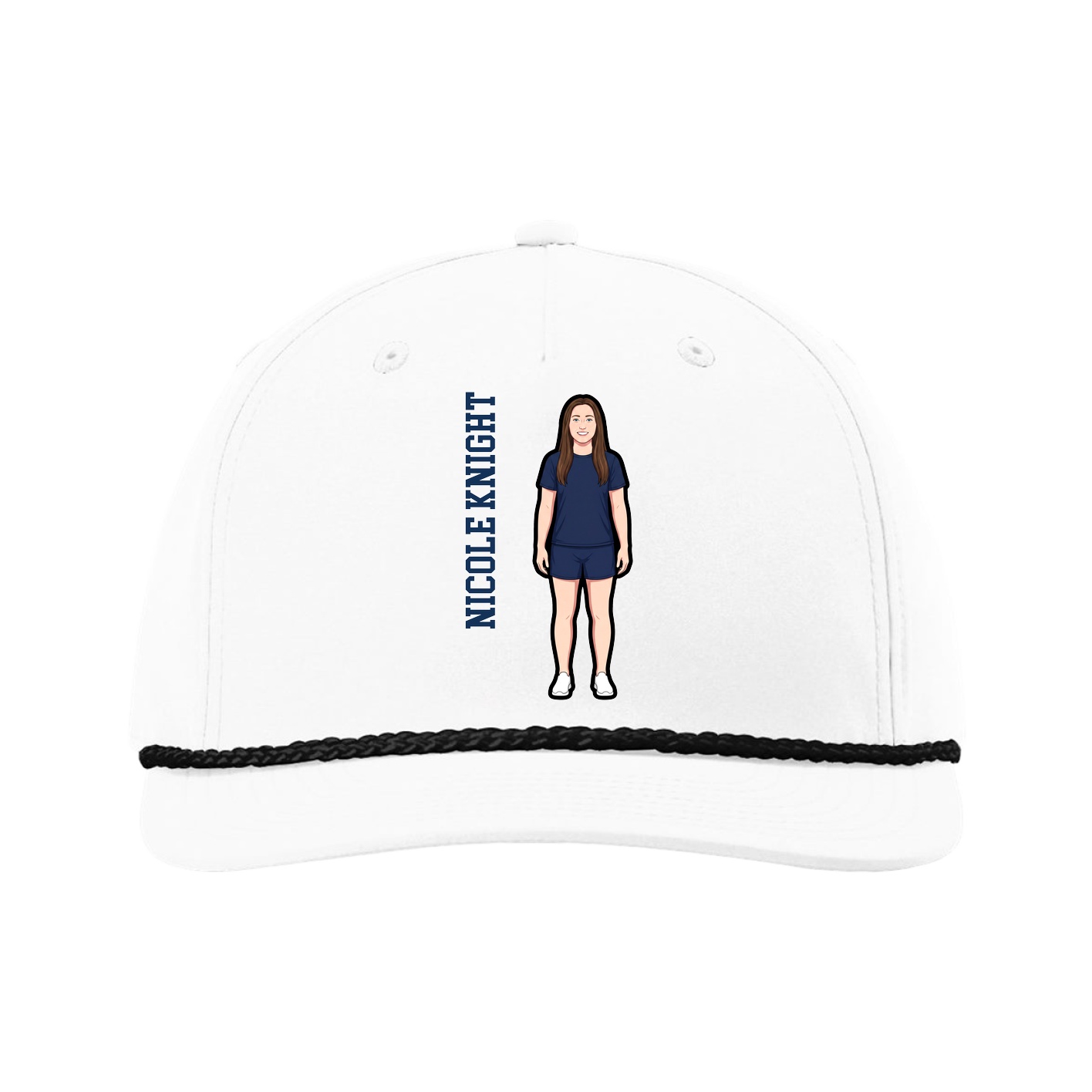 Five-Panel Classic Rope Cap — Name Vertical in White