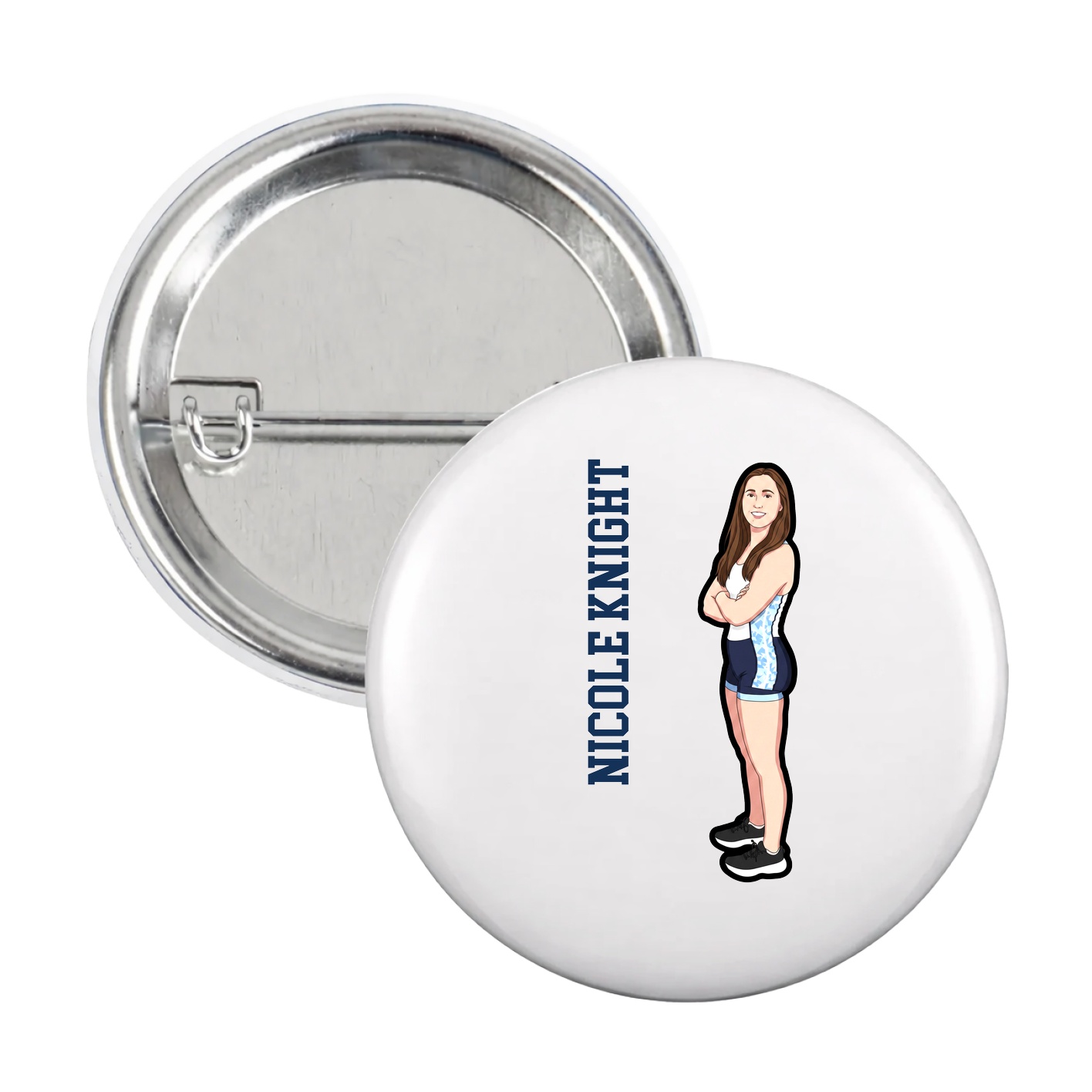 Game Day Button — Name Vertical in White