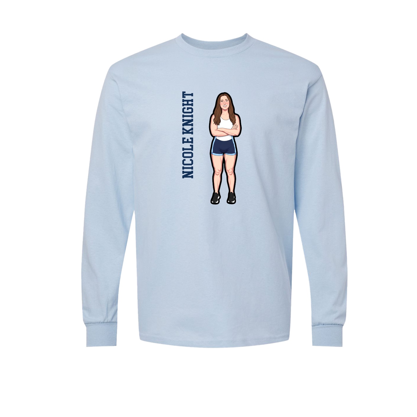 Long Sleeve Tee — Name Vertical in Light Blue