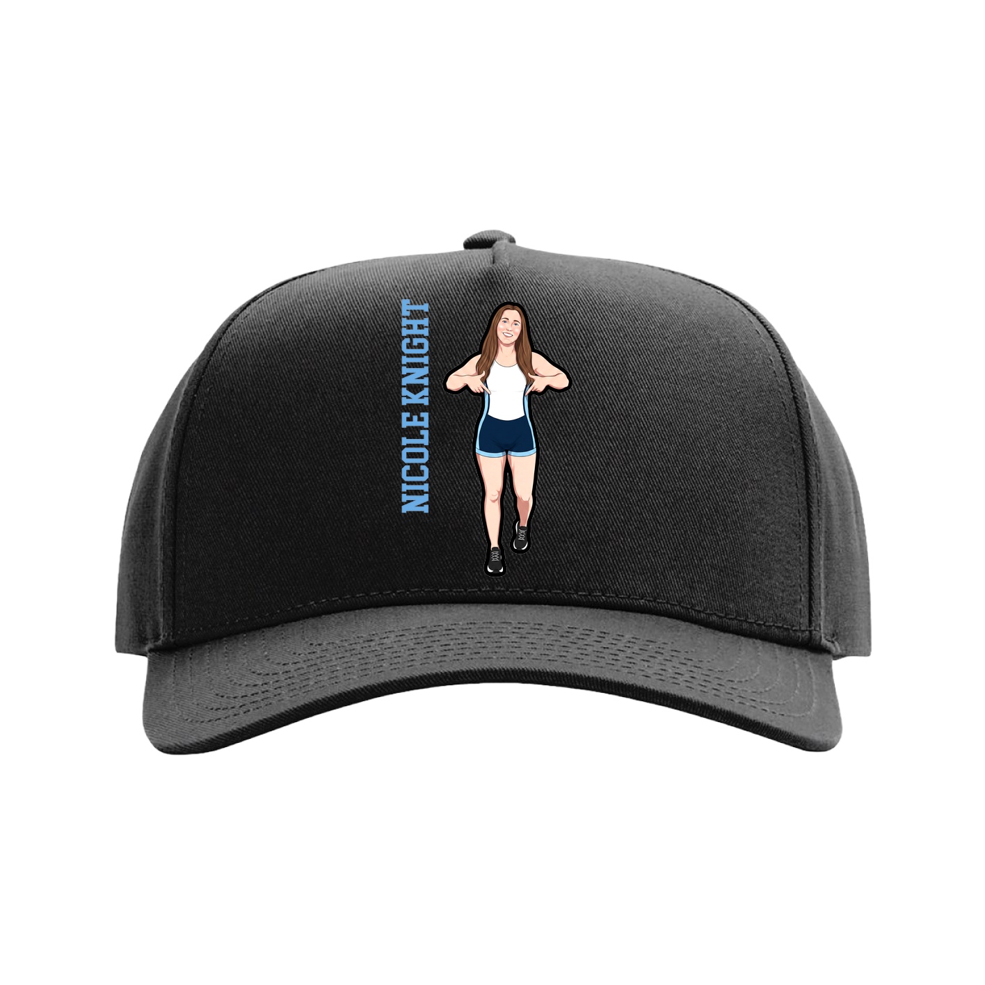 Full Fabric Five-Panel Champ Cap — Name Vertical in Black