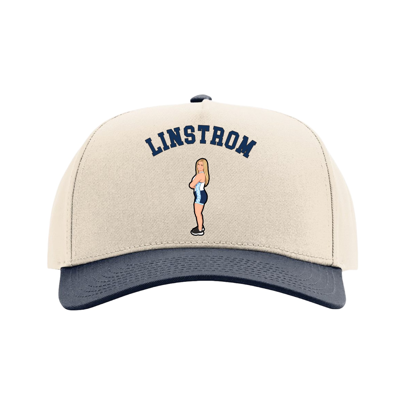 Full Fabric Five-Panel Champ Cap — Shirsey Arch in Cream/Navy