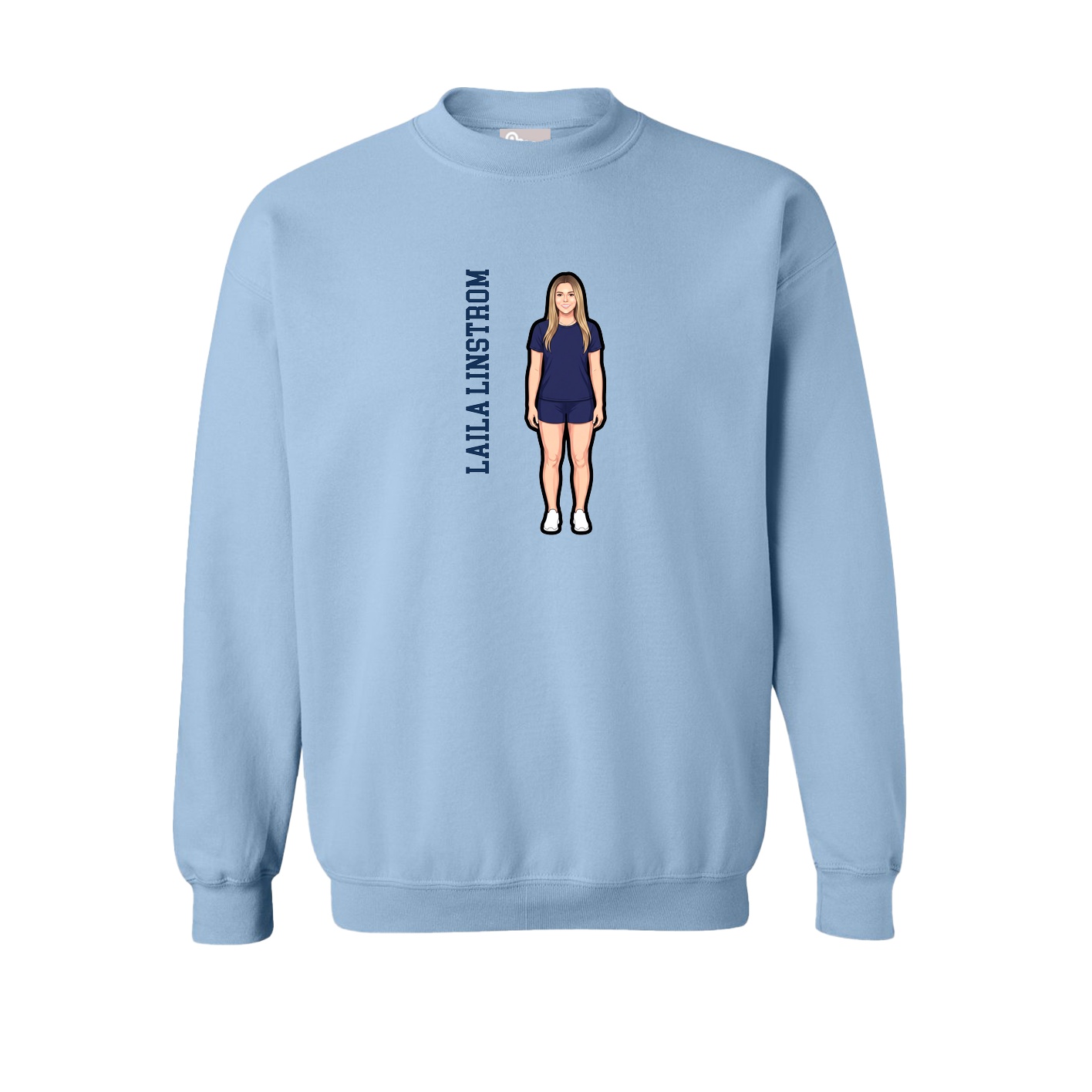 Fleece Crew — Name Vertical in Light Blue