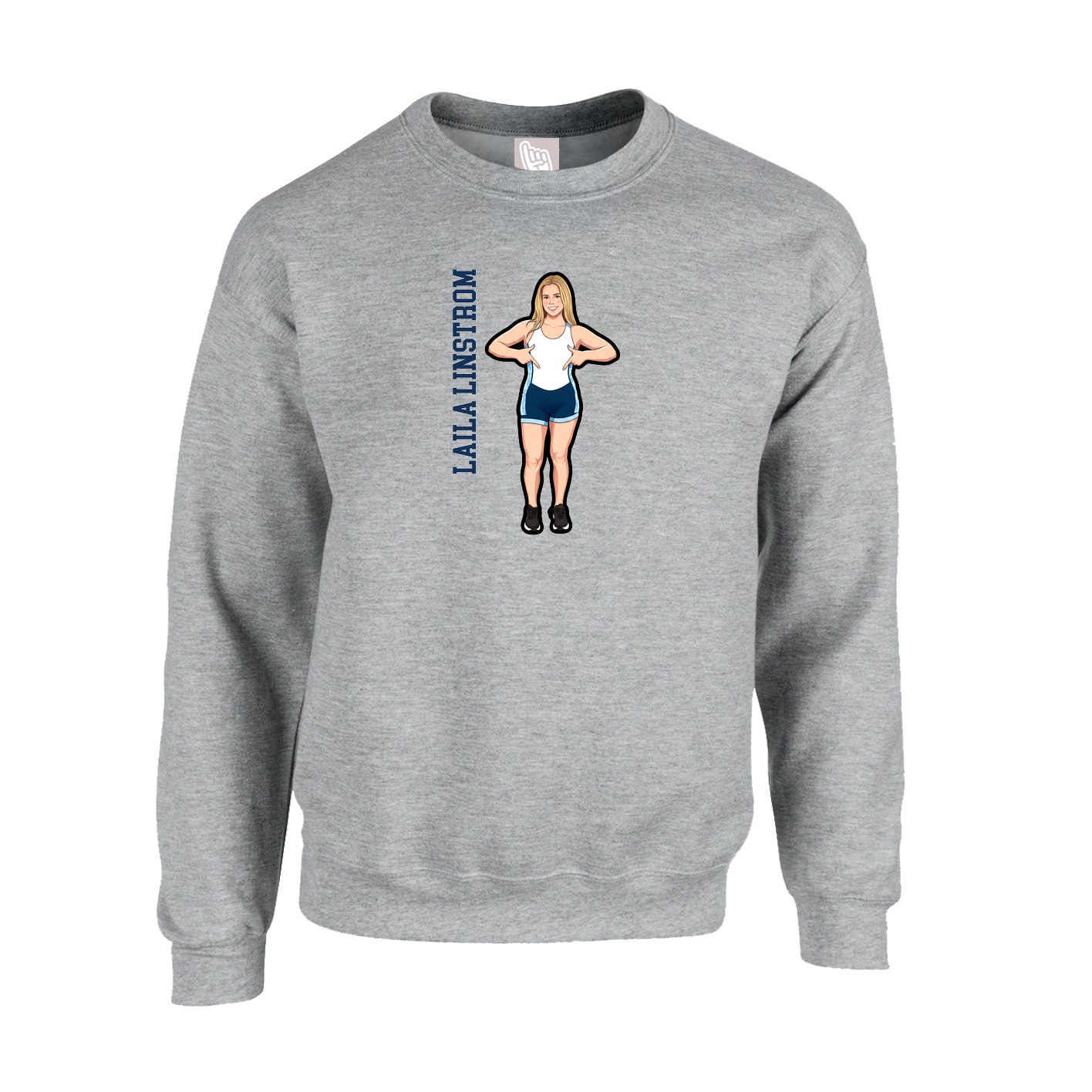 Fleece Crew — Name Vertical in Grey