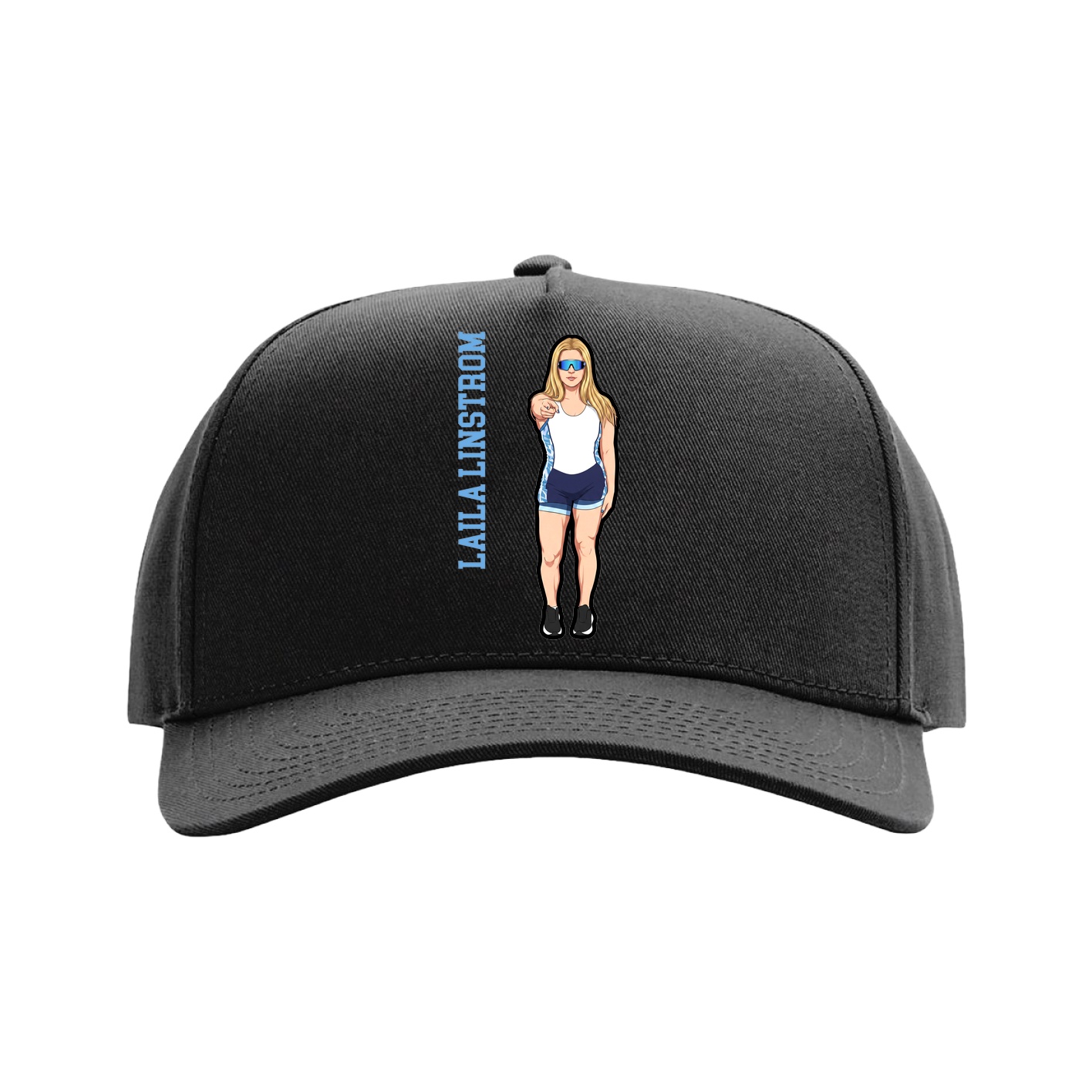 Full Fabric Five-Panel Champ Cap — Name Vertical in Black