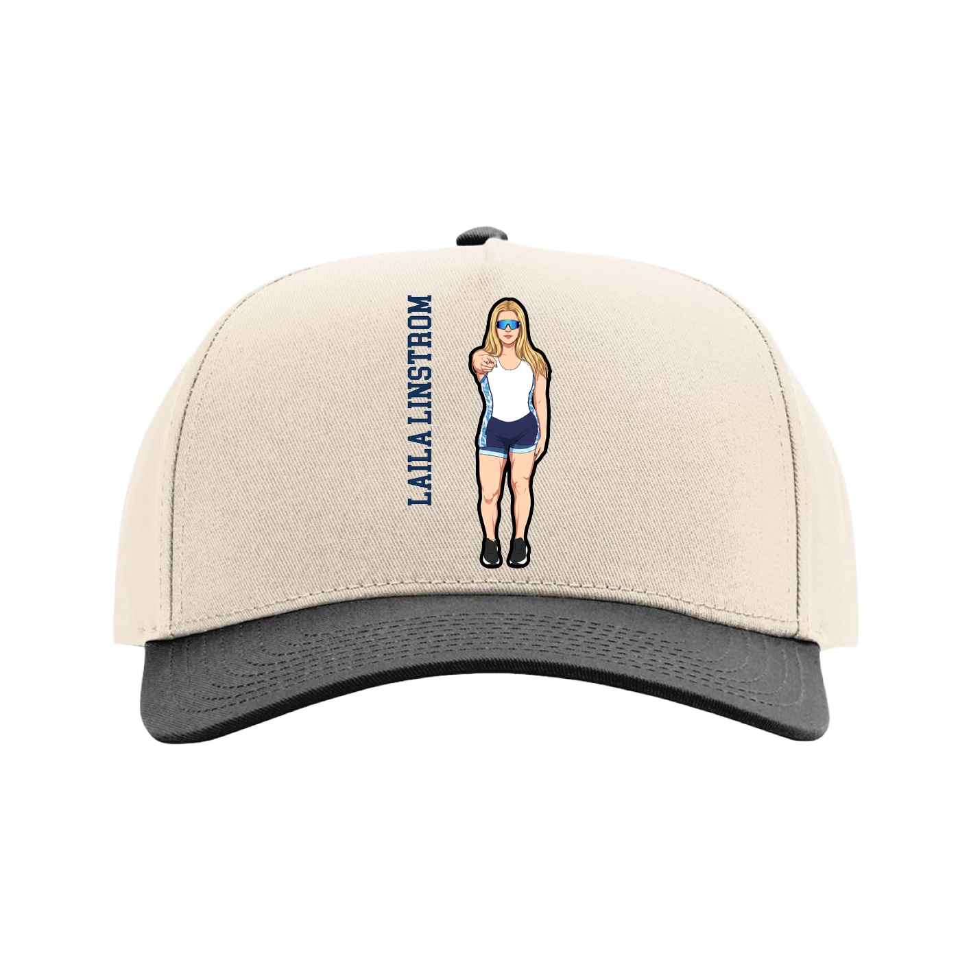 Full Fabric Five-Panel Champ Cap — Name Vertical in Cream/Black