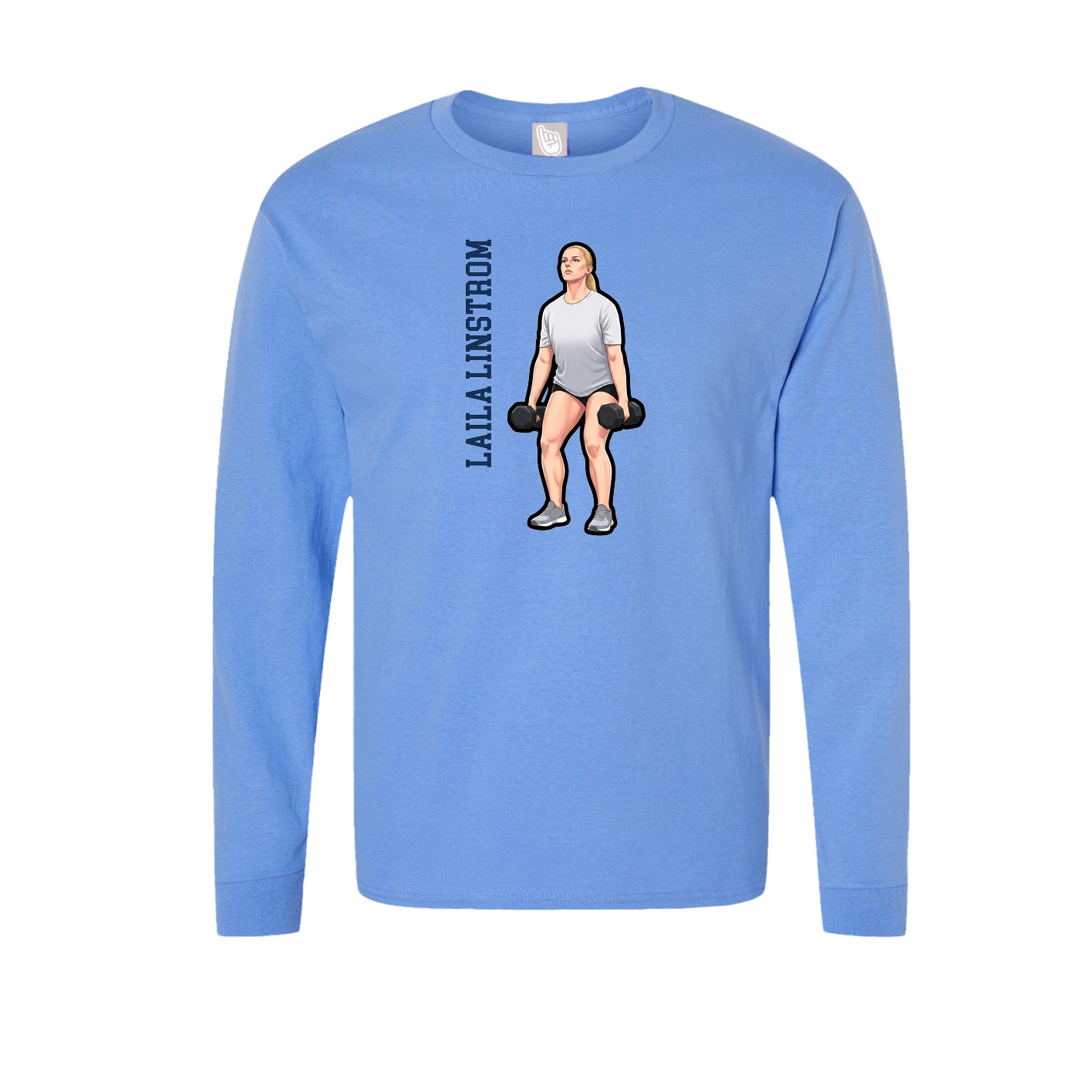 Long Sleeve Tee — Name Vertical in Powder Blue