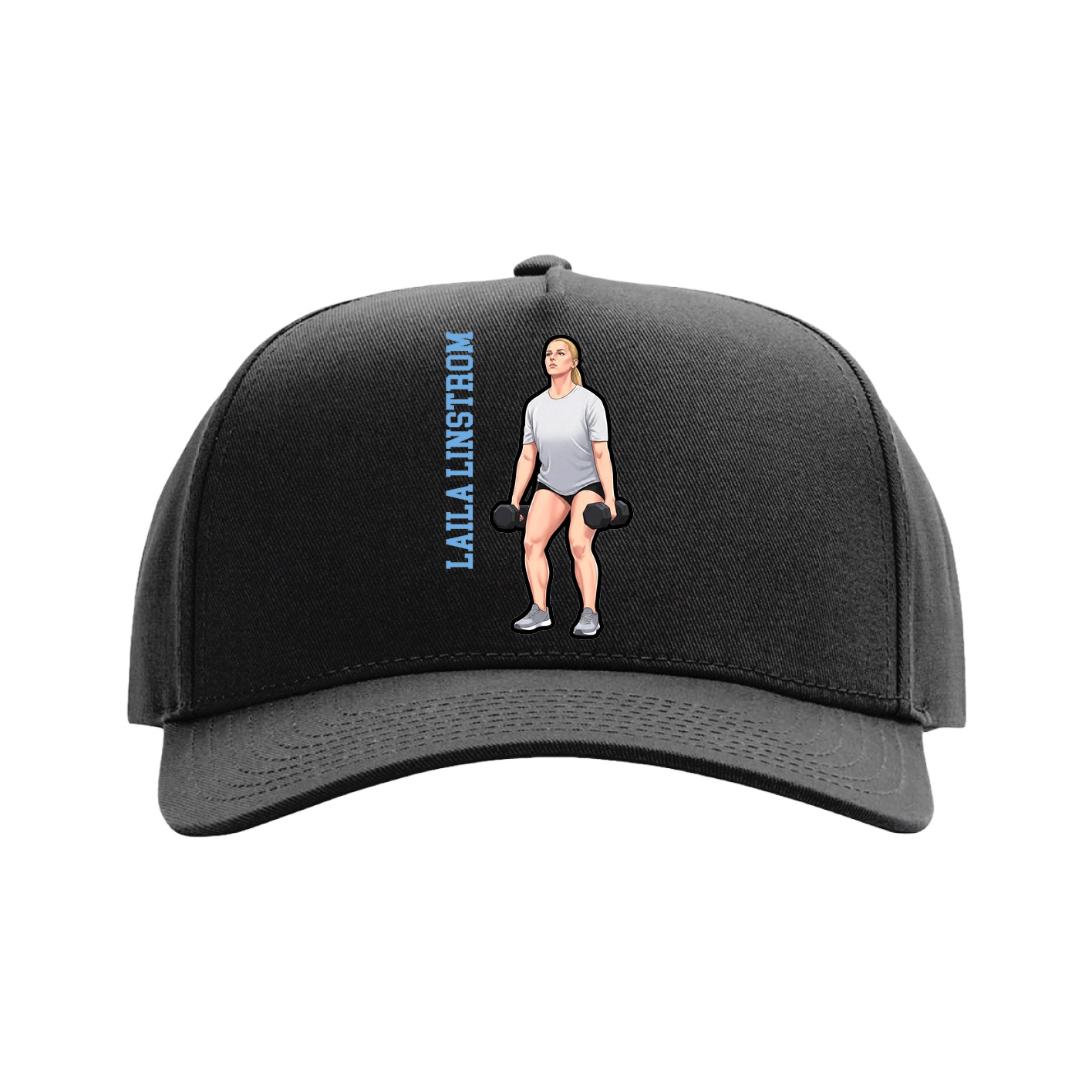Full Fabric Five-Panel Champ Cap — Name Vertical in Black