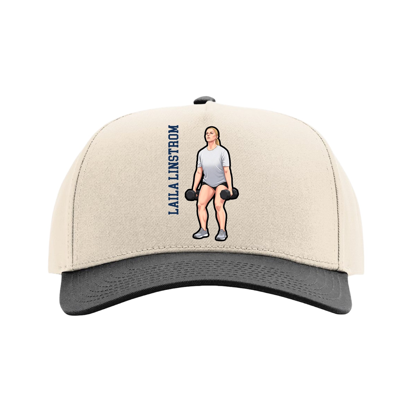 Full Fabric Five-Panel Champ Cap — Name Vertical in Cream/Black