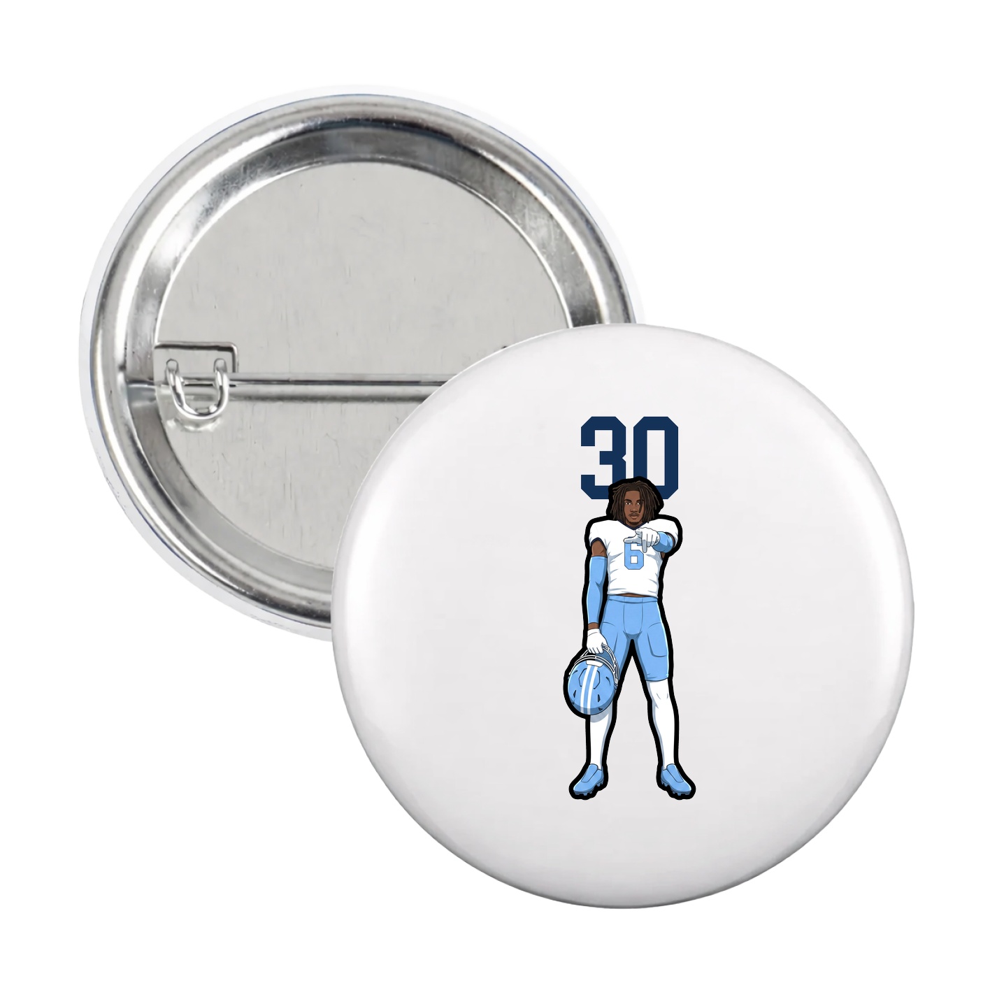 Game Day Button — Number Top in White