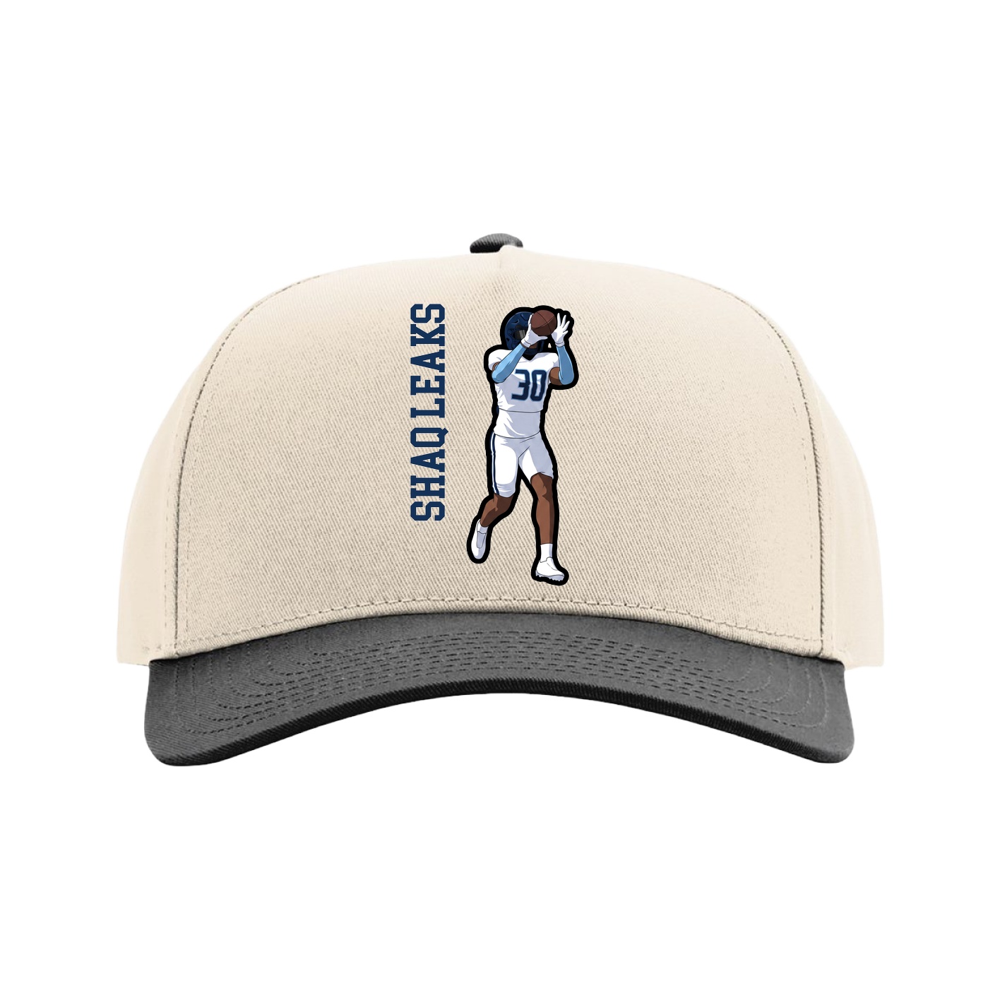 Full Fabric Five-Panel Champ Cap — Name Vertical in Cream/Black