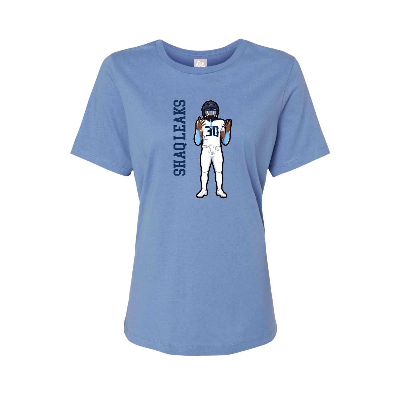 Fitted Women's Tee — Name Vertical in Powder Blue