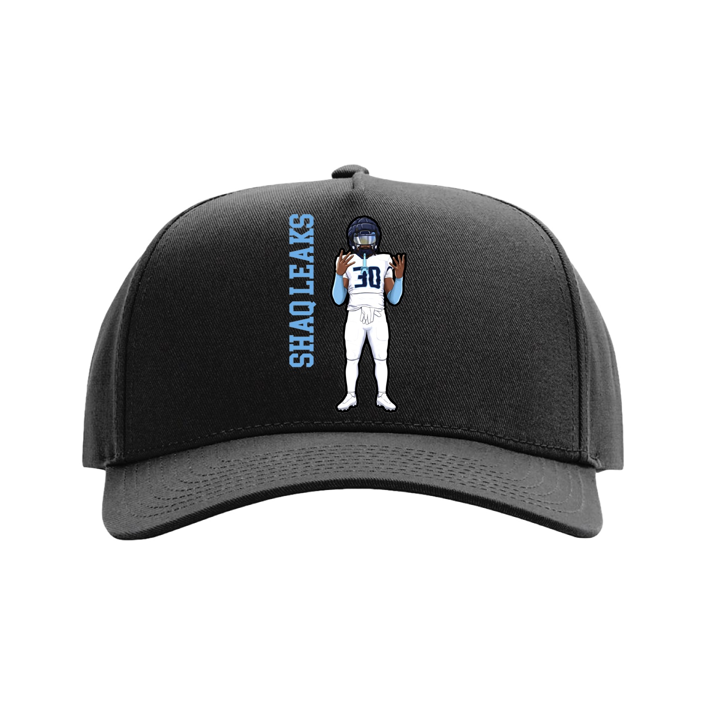 Full Fabric Five-Panel Champ Cap — Name Vertical in Black