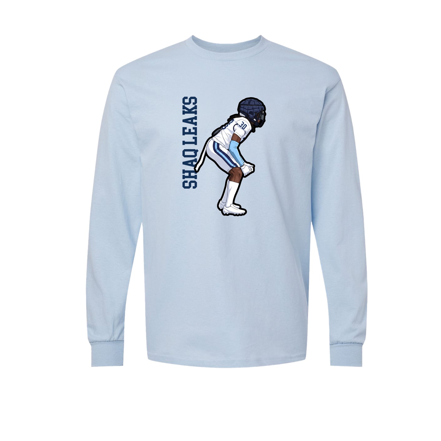 Long Sleeve Tee — Name Vertical in Light Blue