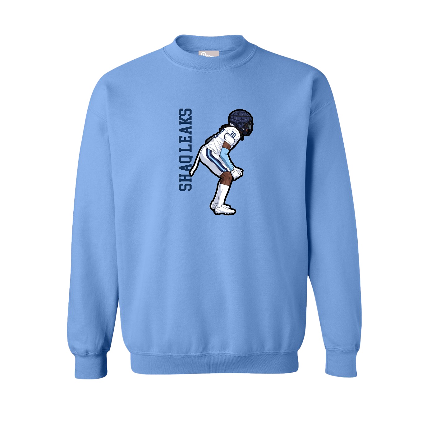Fleece Crew — Name Vertical in Powder Blue
