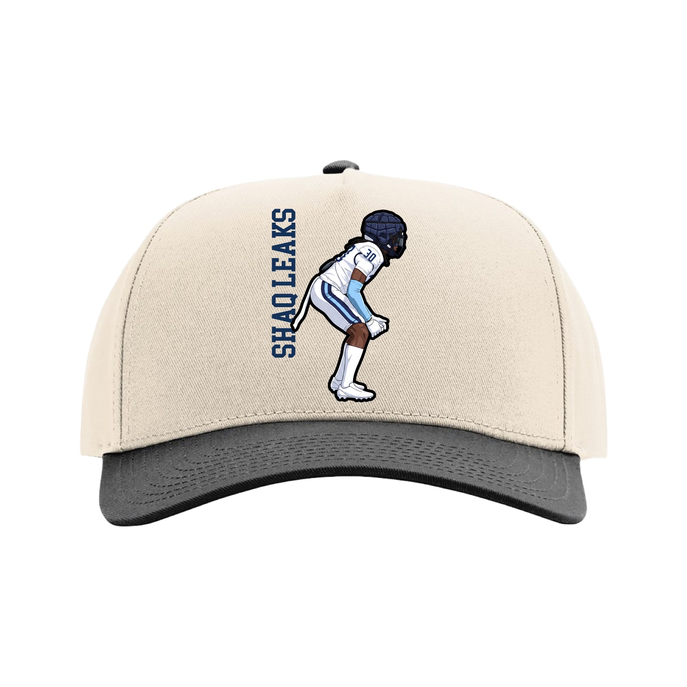 Full Fabric Five-Panel Champ Cap — Name Vertical in Cream/Black
